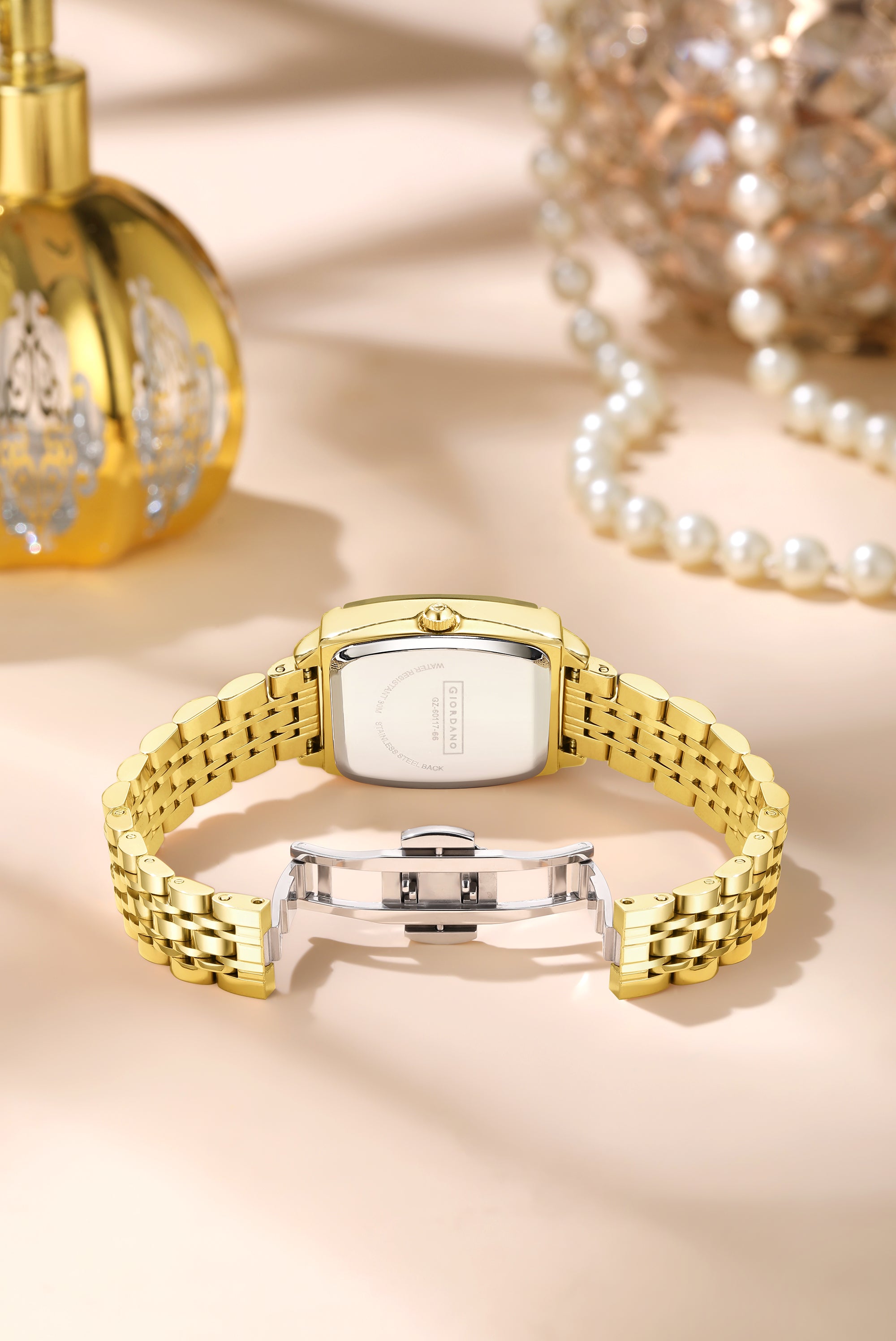 Giordano Analog Watch with Bracelet Set for Women – Cut Glass Square Dial, Crystal Roman Indices and Stainless Steel Strap – Elegant Gift Combo for Women | GZ-60117-66