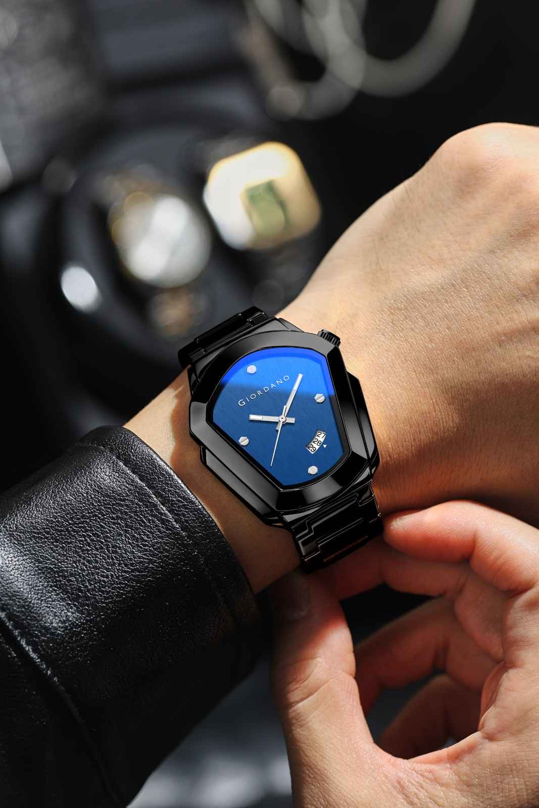 GIORDANO Elegant Analog Watch for Men with Unique Pentagon Dial, Stainless Steel Strap, Date Display, Water Resistant - GZ-50175-22