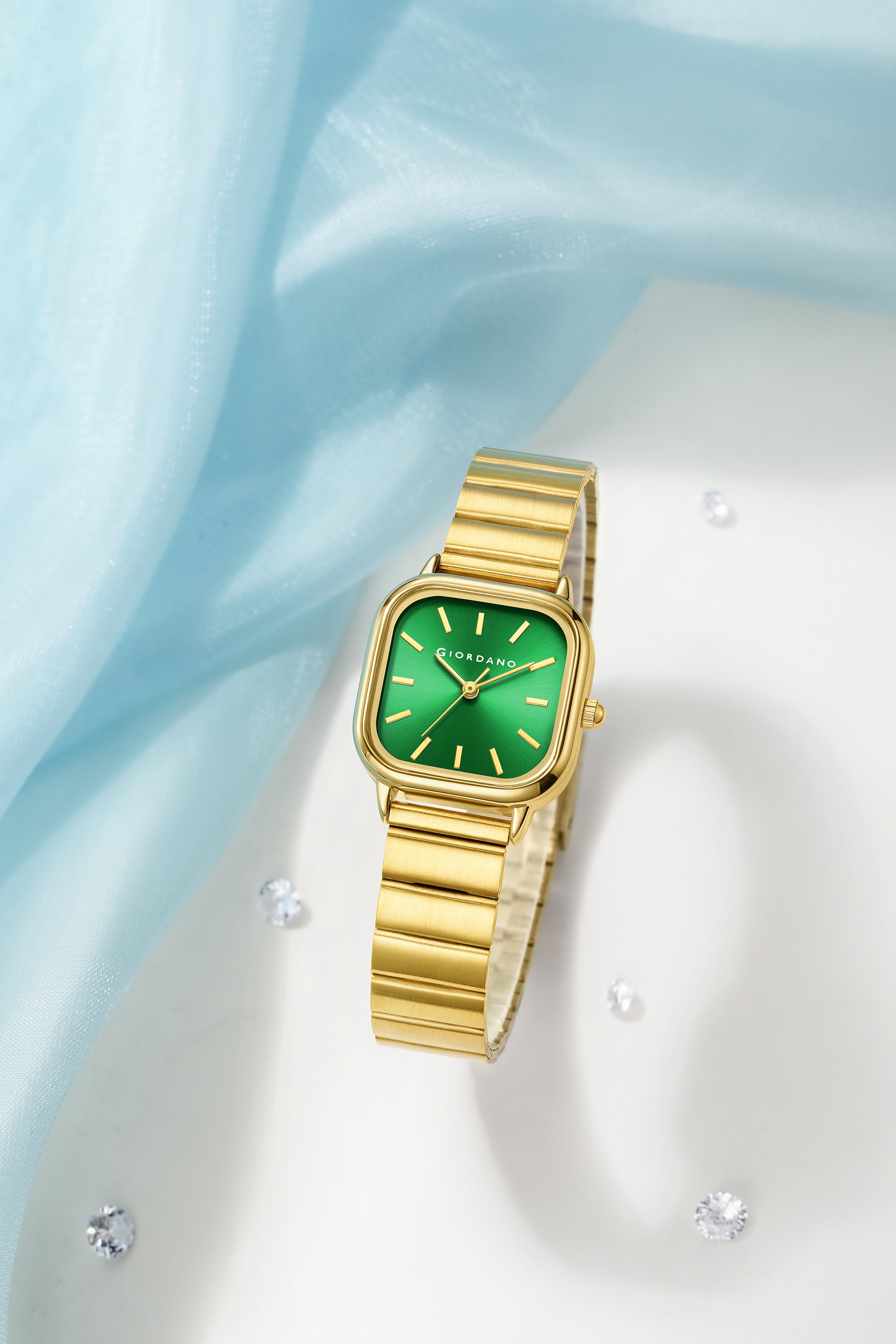 Giordano Classic Square Watch for Women – Polished Stainless Steel Strap, Minimalist Compact Design | GZ-60098-44