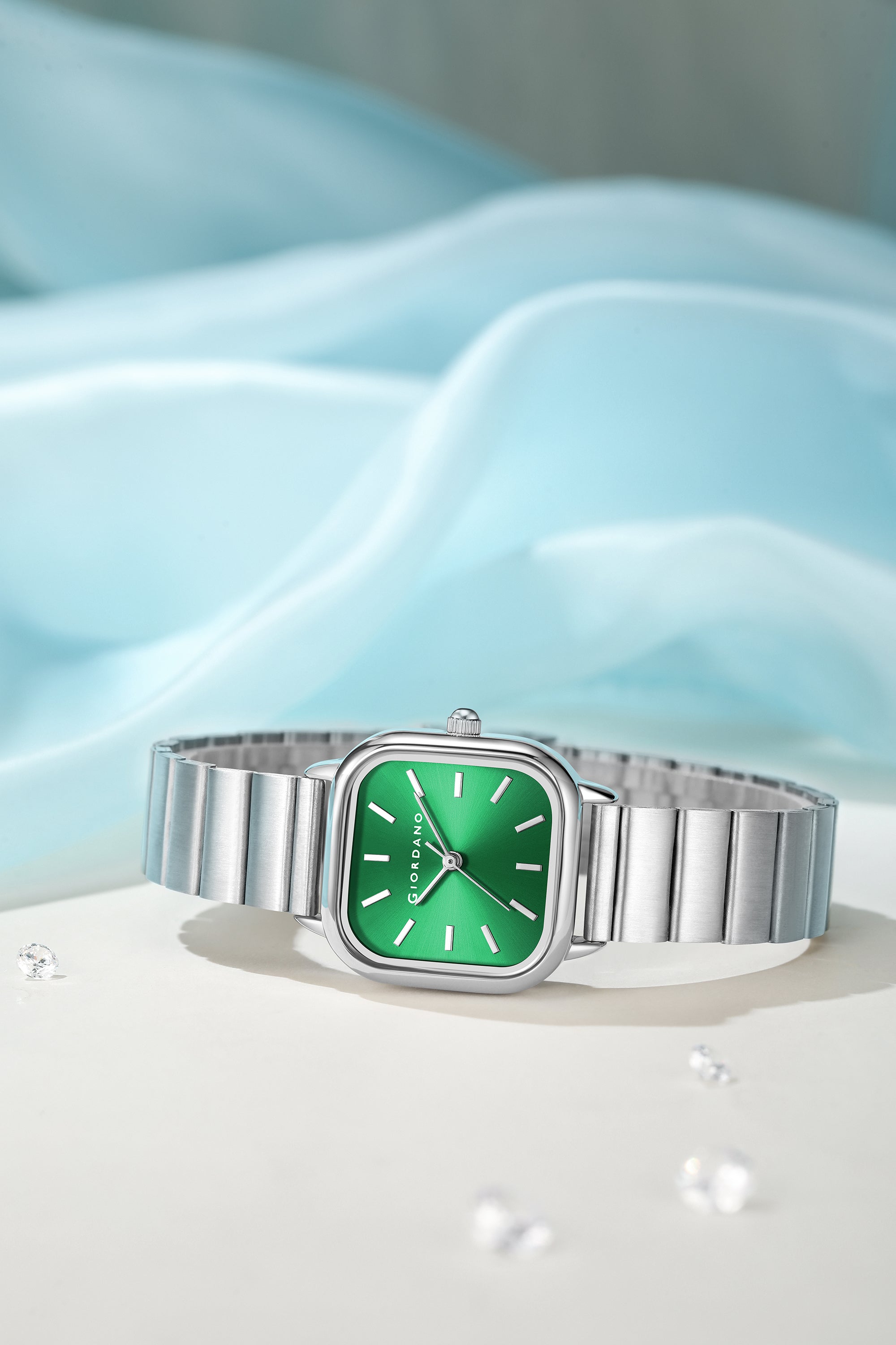 Giordano Classic Square Watch for Women – Polished Stainless Steel Strap, Minimalist Compact Design | GZ-60098-33