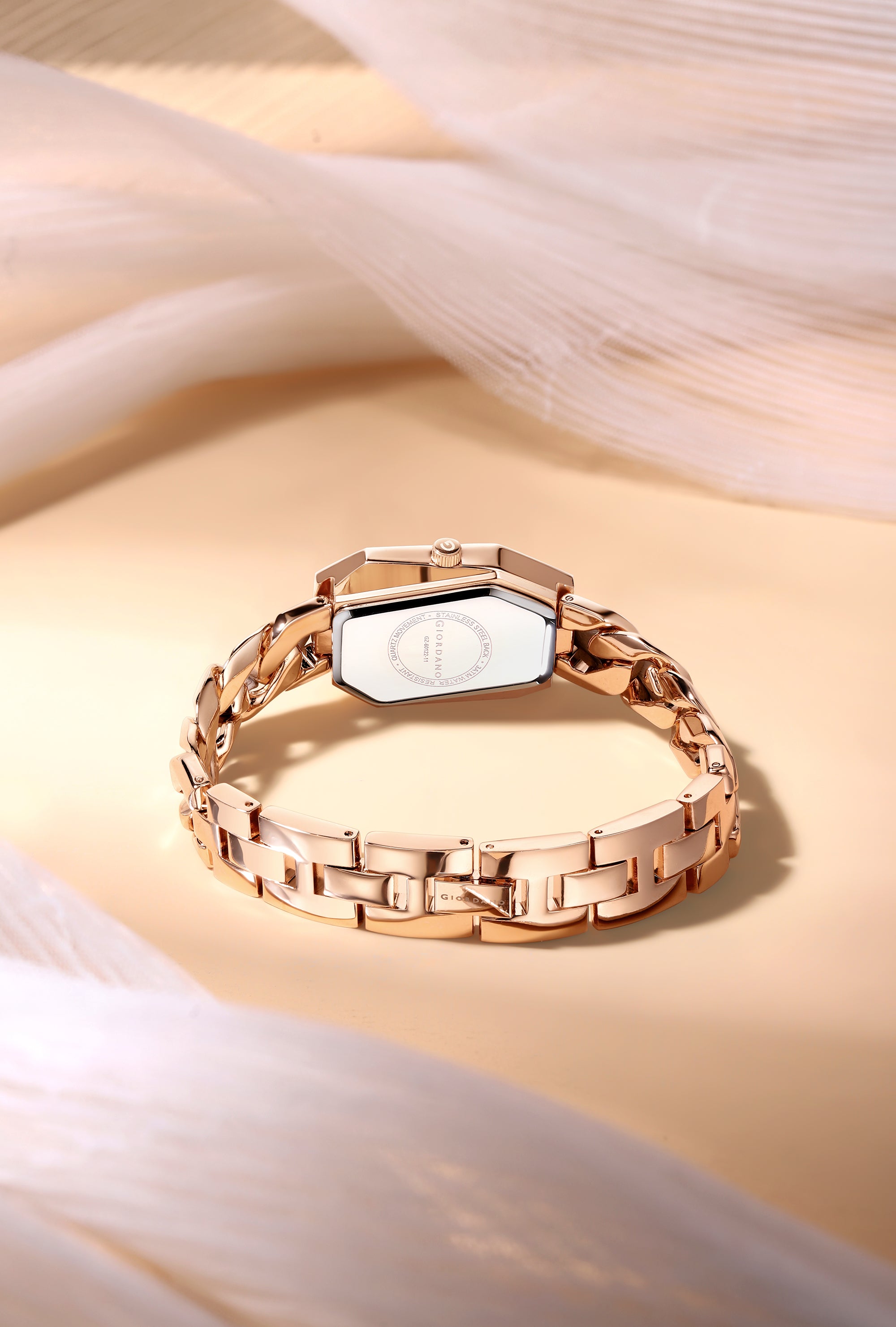 Giordano Stylish Analog Watch for Women – Hexagon Dial, Trendy Chain Link Stainless Steel Strap, Elegant Dress Timepiece | GZ-60122-11