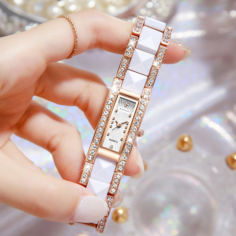 Giordano Luxury Crystal Studded Bracelet Watch for Women -  Elegant Rectangular Dial, Quartz Movement and stainless steel strap | GZ-60104-33