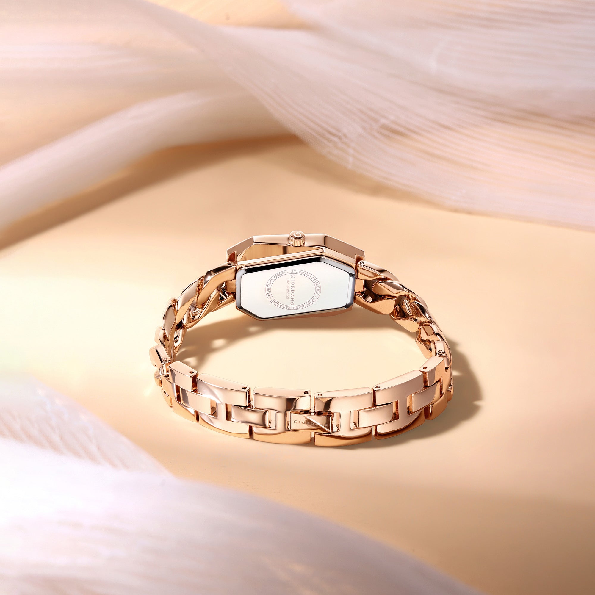 Giordano Stylish Analog Watch for Women – Hexagon Dial, Trendy Chain Link Stainless Steel Strap, Elegant Dress Timepiece | GZ-60122-22