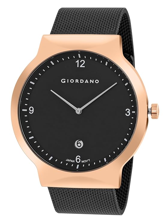 Giordano Analog Casual Round dial Wrist Watch for Men with mesh Metal Strap and Date Window | GZ-50057-33