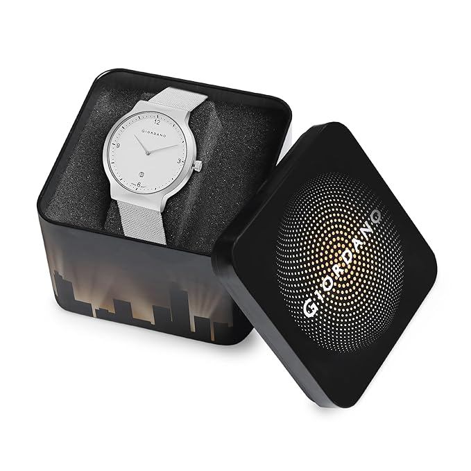 Giordano Analog Casual Round dial Wrist Watch for Men with mesh Metal Strap and Date Window | GZ-50057-11