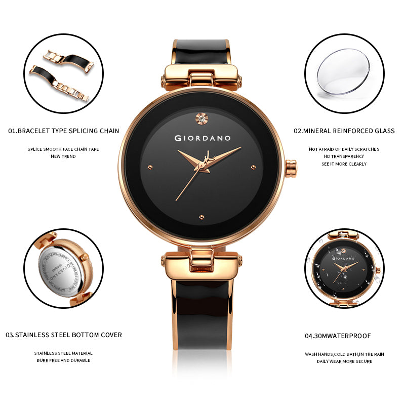 Giordano Designer Analog Watch for Women – Glossy Round Dial & Bracelet Style Stainless Steel Strap | GZ-60099-11