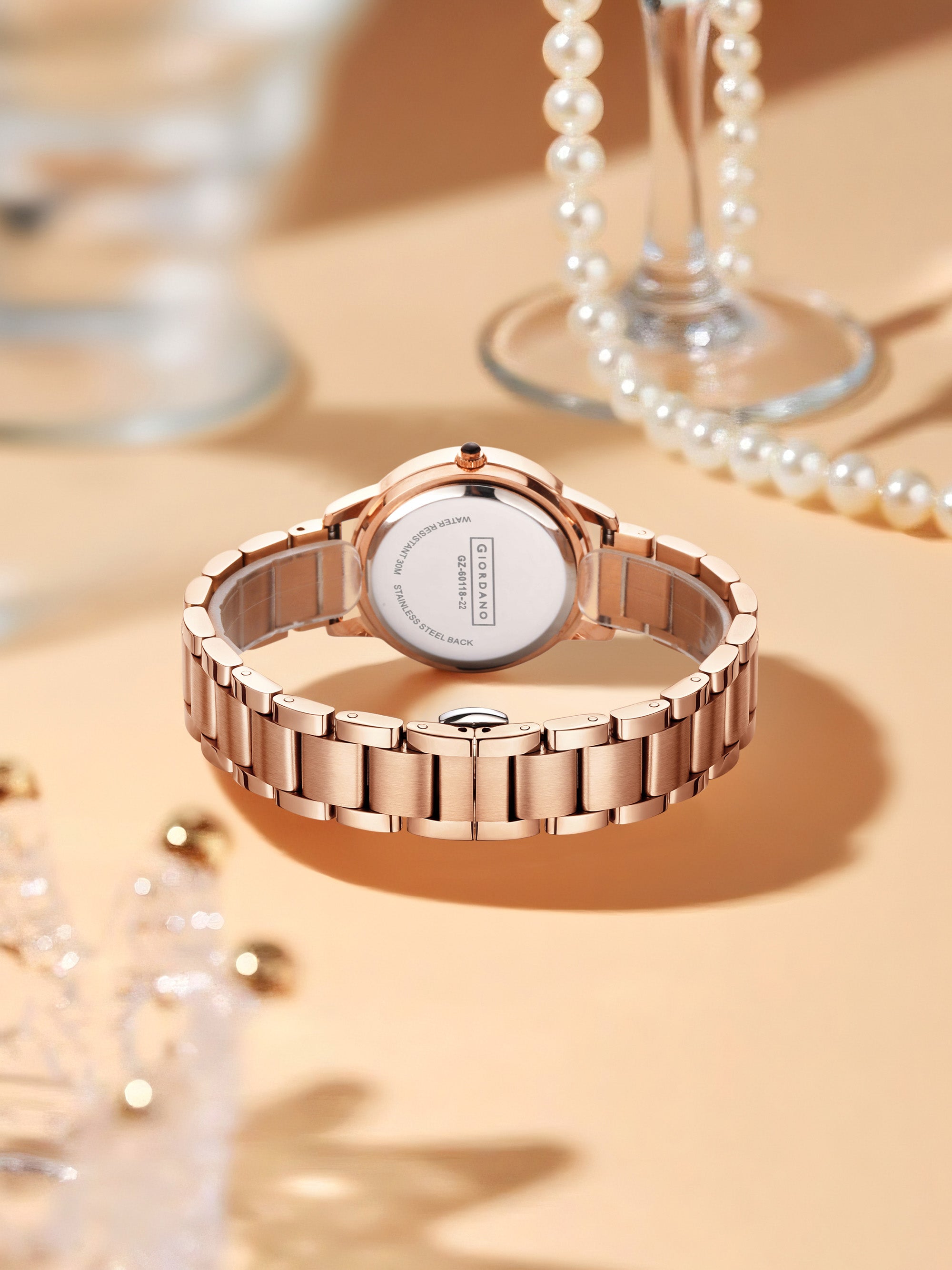 Giordano classic Watch for Women with Round Diamond Cut Glass Dial, Elegant Stainless Steel Strap with Quartz Movement | GZ-60118-22