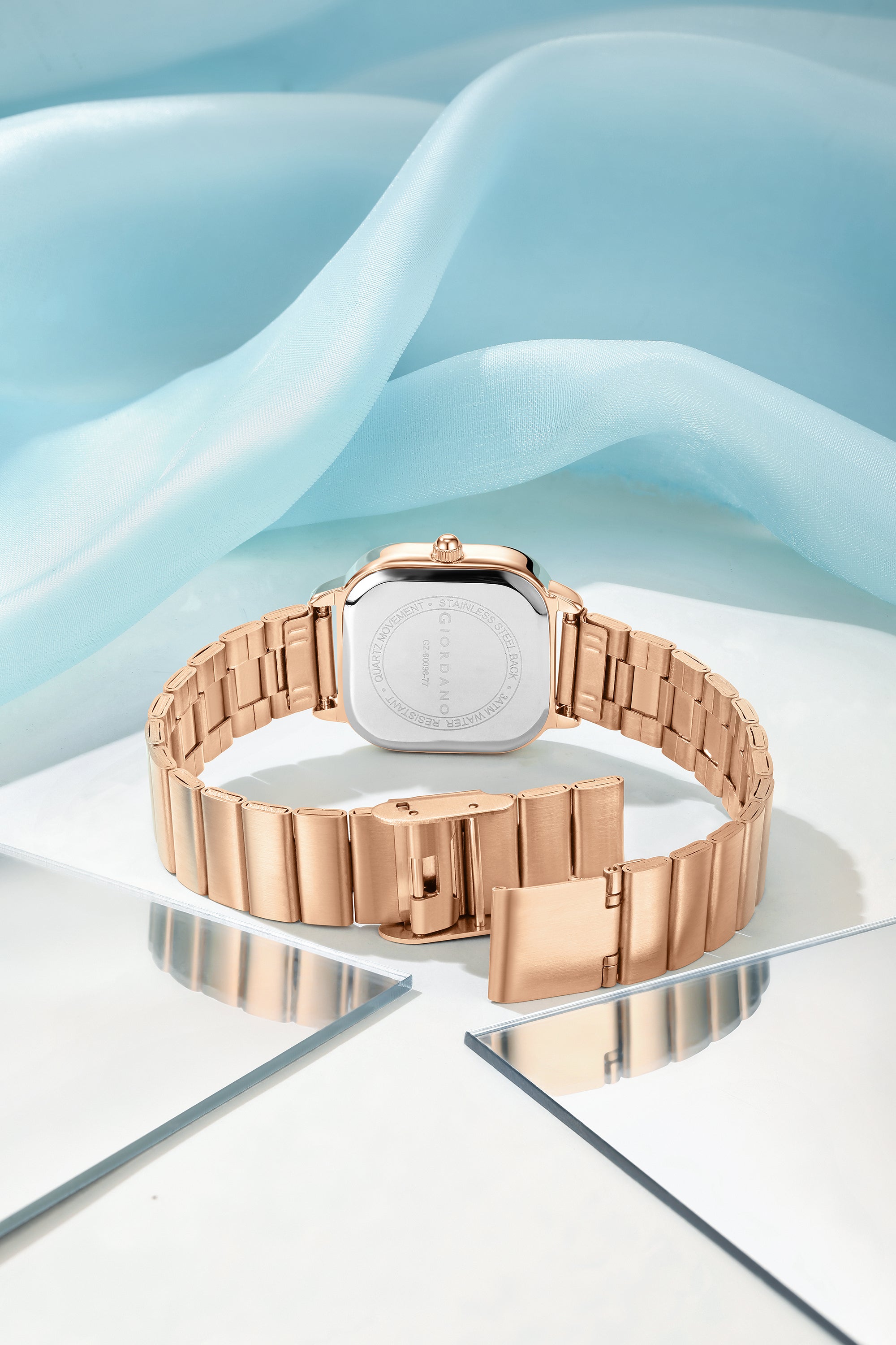 Giordano Classic Square Watch for Women – Polished Stainless Steel Strap, Minimalist Compact Design | GZ-60098-77