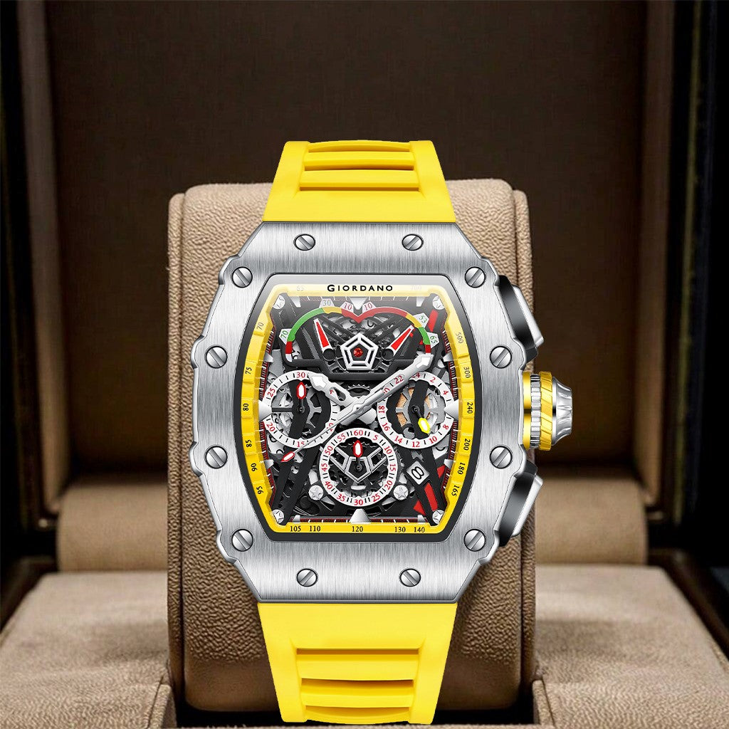 Giordano SPYDER Multifunction Watch - with Day, Date, and 24-Hour Sub-Dials | Water Resistant Square dial Unique Design Wrist Watch for Man | Best Gift for Males - GZ-50120-05