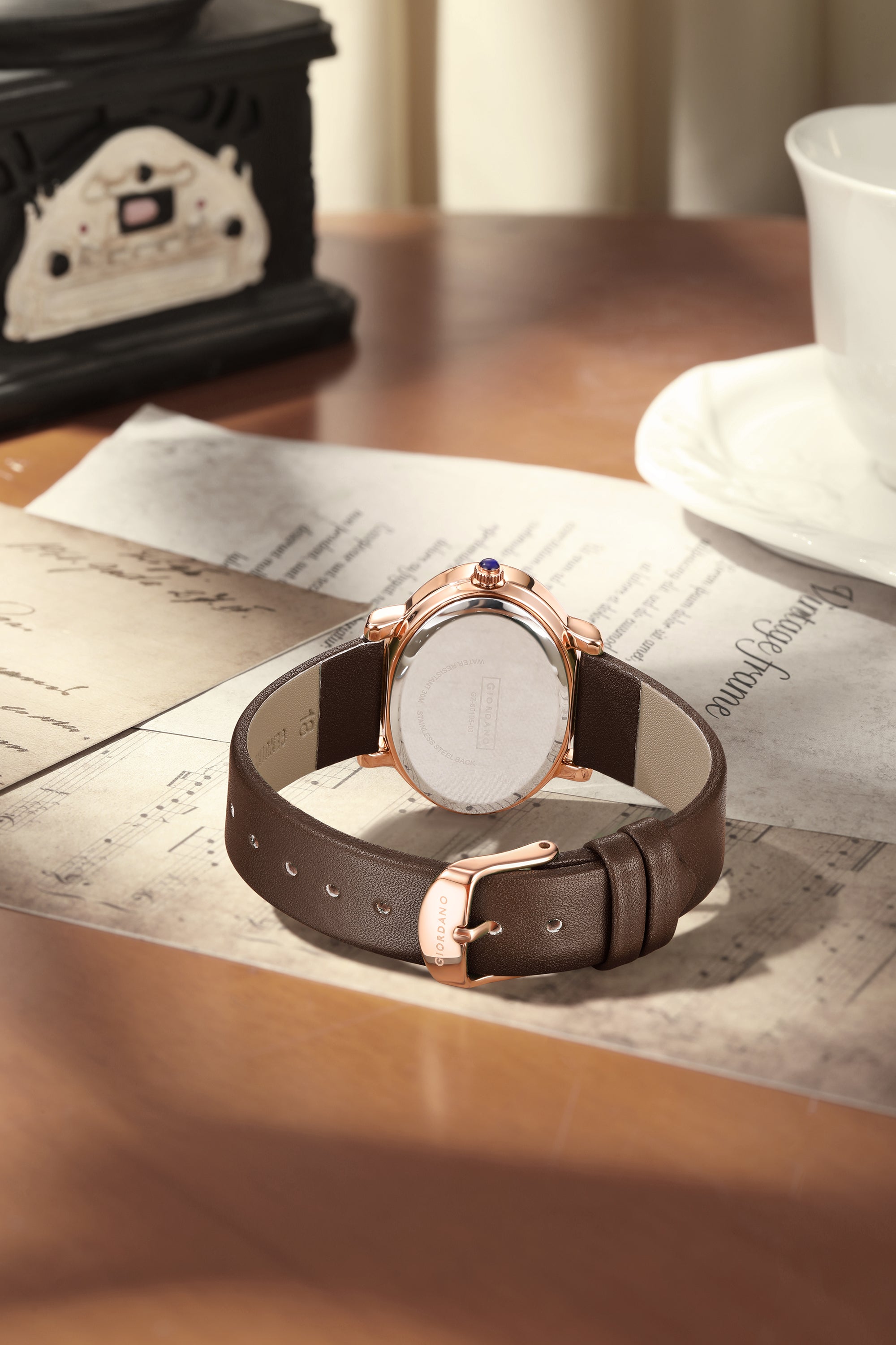 Giordano Monogram Watch for Women with Elegant Oval Shape Dial ,crystal bezel, Quartz Movement and Leather Strap | GZ-60105-03