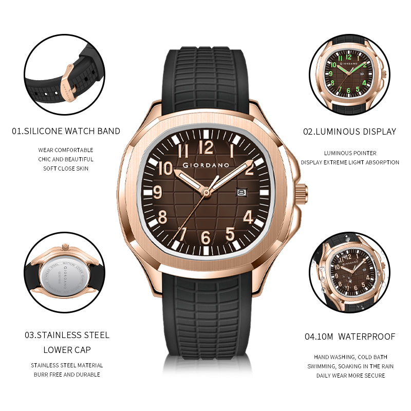 Giordano Modern Analog Watch with Textured dial and Sleek Silicon Strap for Men - GZ-50118-05