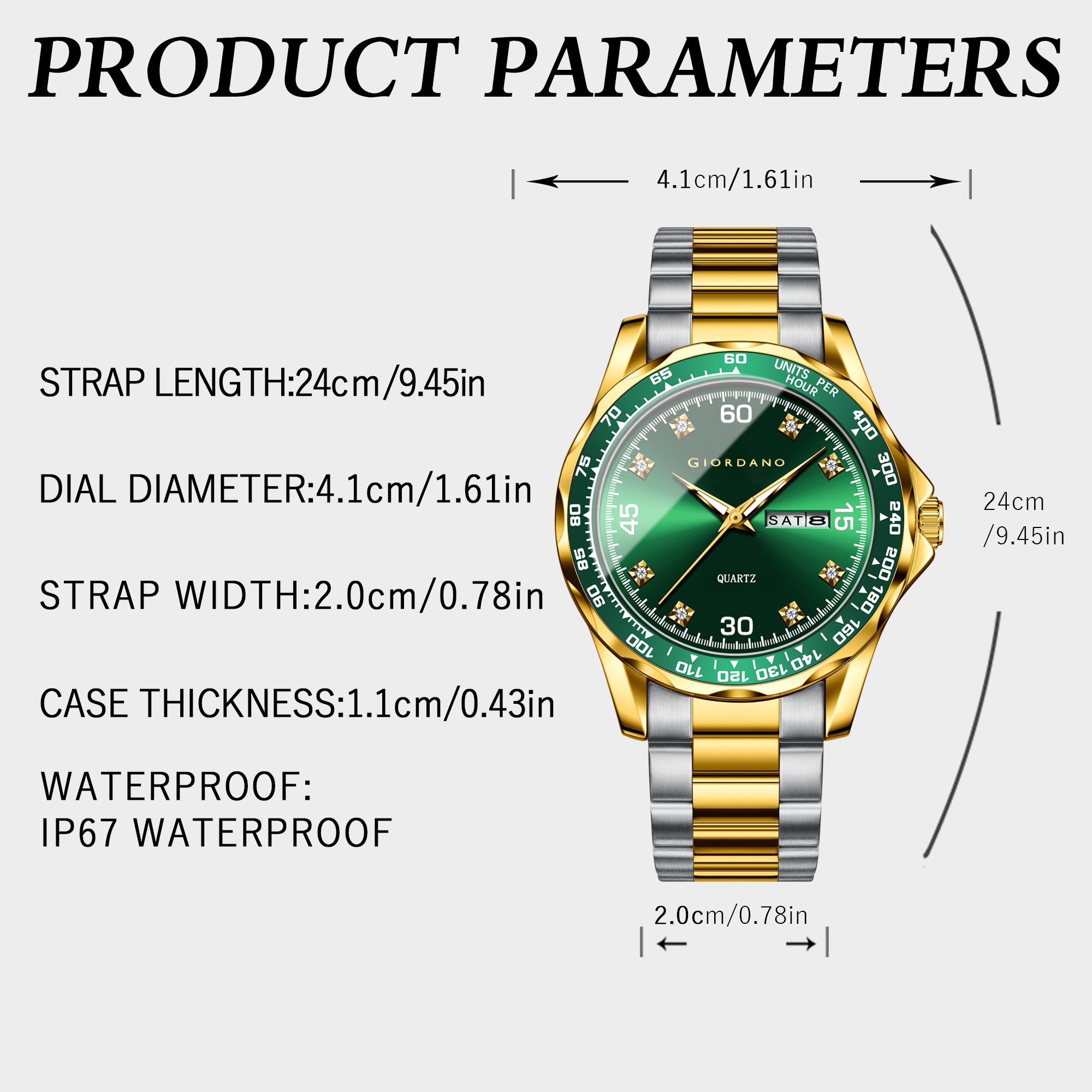 GIORDANO Two-Tone Analog Watch for Men - Crystal Hour Markers, Textured Bezel Design,  Day & Date Display, Stainless Steel Strap, Quartz Movement - GZ-50177-33