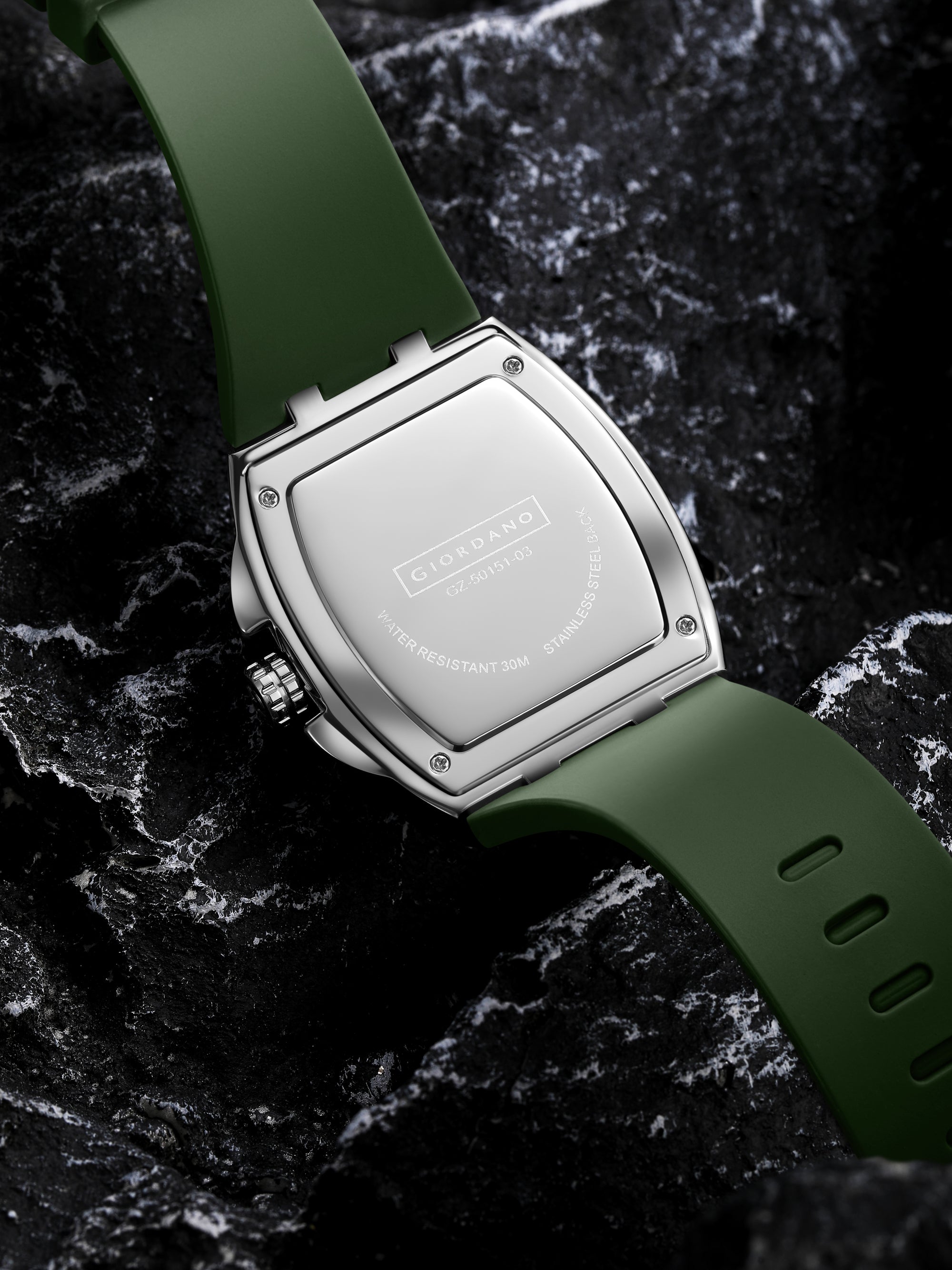 Giordano Sqaure Analog Casual Sporty Watch for Men – Mechanical-Inspired Dial, Date Display, Quartz Movement and Comfortable Silicone Strap | GZ-50151-03