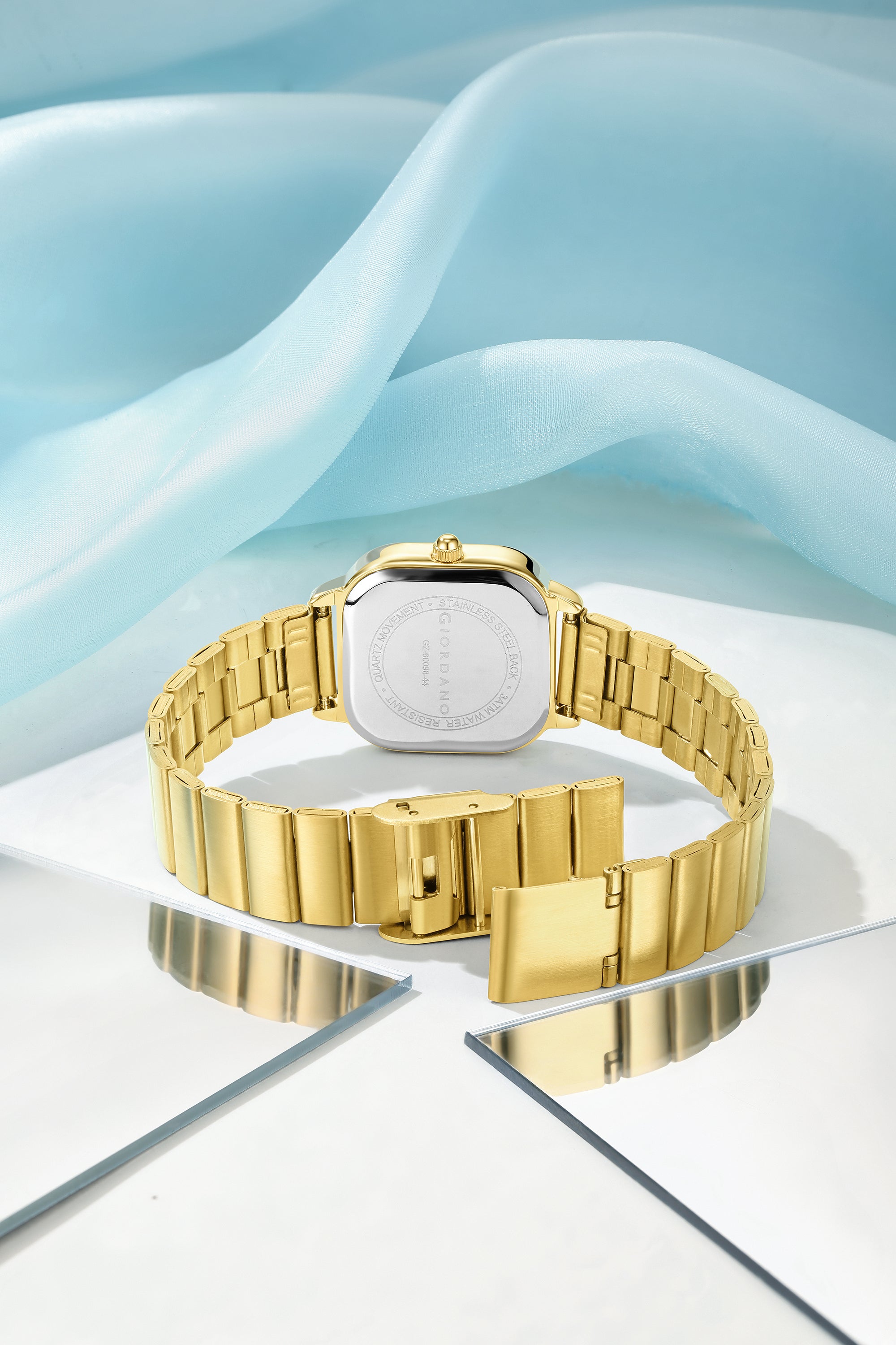 Giordano Classic Square Watch for Women – Polished Stainless Steel Strap, Minimalist Compact Design | GZ-60098-44