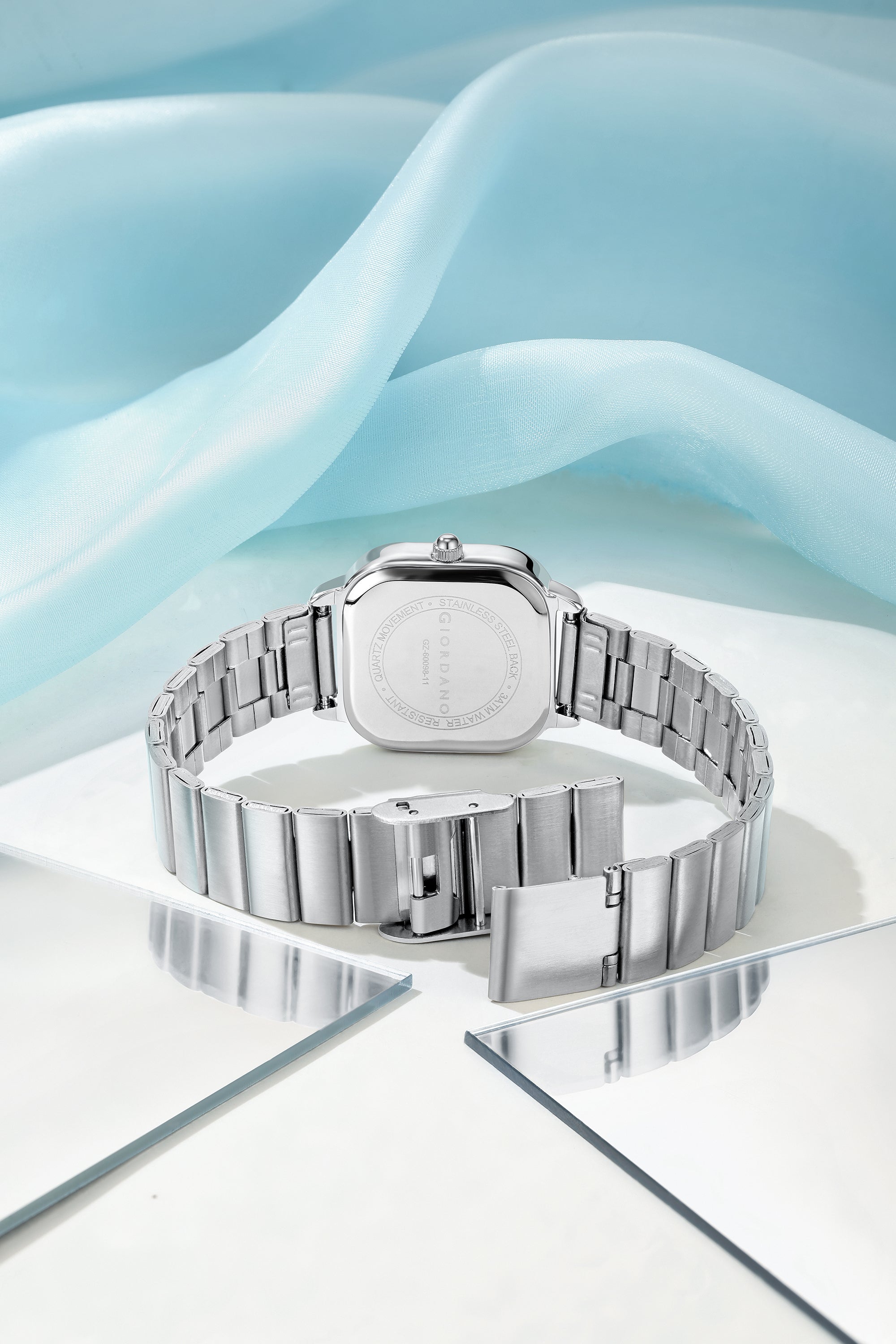 Giordano Classic Square Watch for Women – Polished Stainless Steel Strap, Minimalist Compact Design | GZ-60098-11