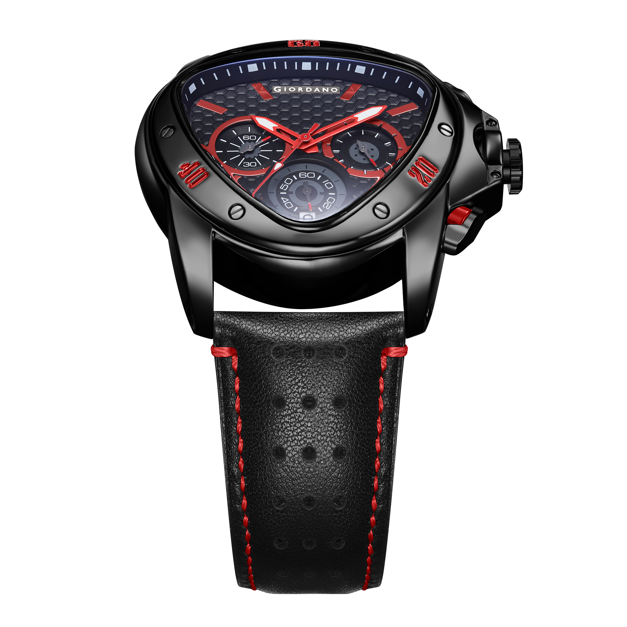 Giordano Multi Function Watch For Men -Unique Triangle Dial, Dual-Date Display With Leather Strap GZ-50132-03