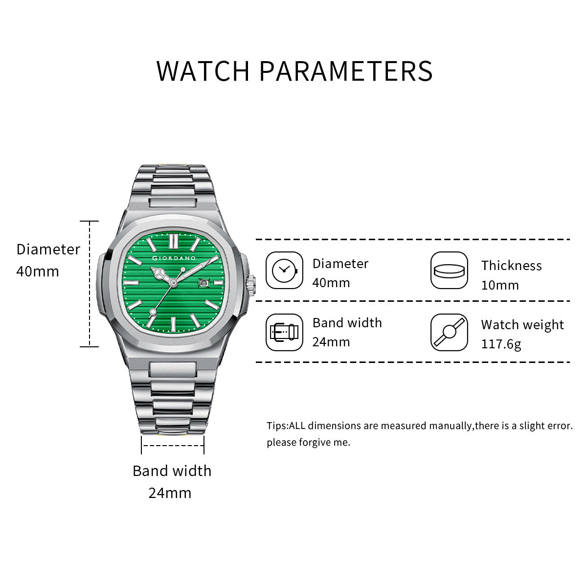 Giordano Analog Watch for Men – Textured Dial, Stainless Steel Strap, Date Display, Quartz Movement, Water Resistant | GZ-50134-44