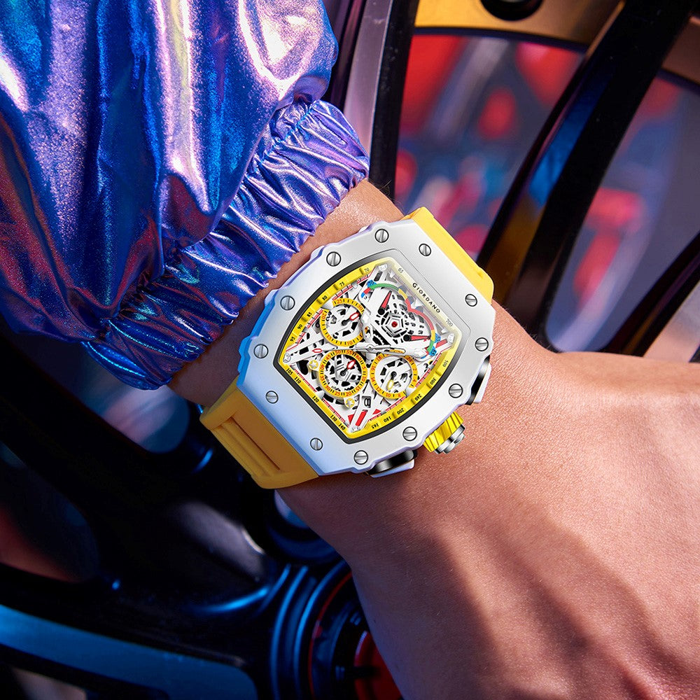 Giordano Multifunction Watch for Men with Day, Date, and 24-Hour Sub-Dial, Water Resistant Square Dial Unique Design | GZ-50144-01