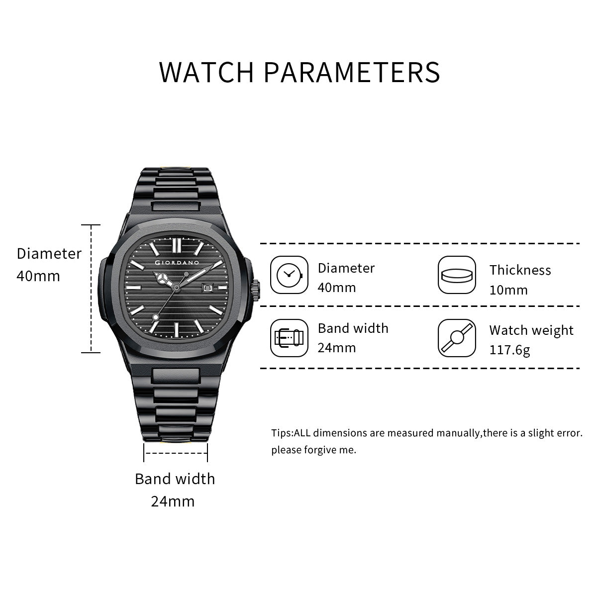 Giordano Analog Watch for Men – Textured Dial, Stainless Steel Strap, Date Display, Quartz Movement, Water Resistant | GZ-50134-11