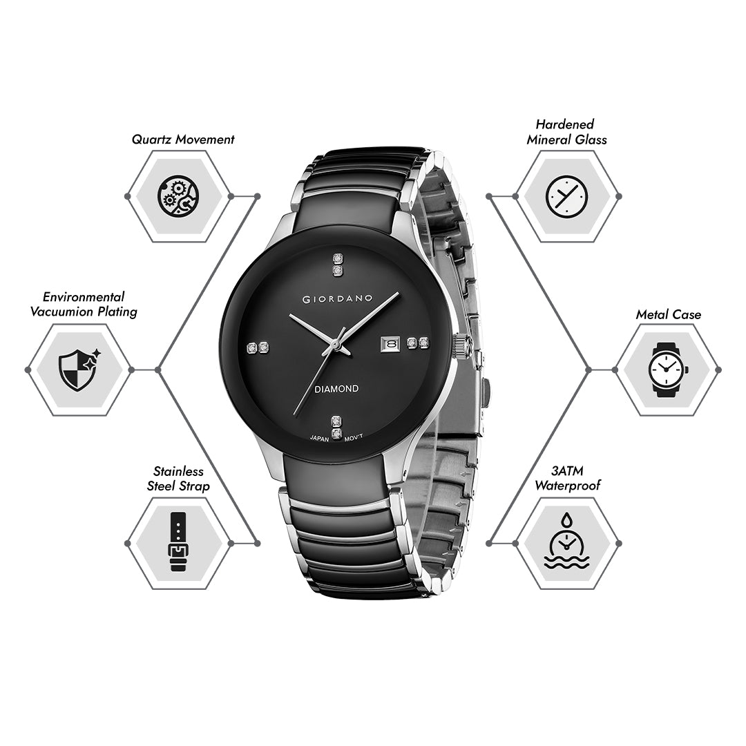Giordano Classic Analog Watch for Men with Diamond Accents and Stainless Steel Strap GZ-50102-33