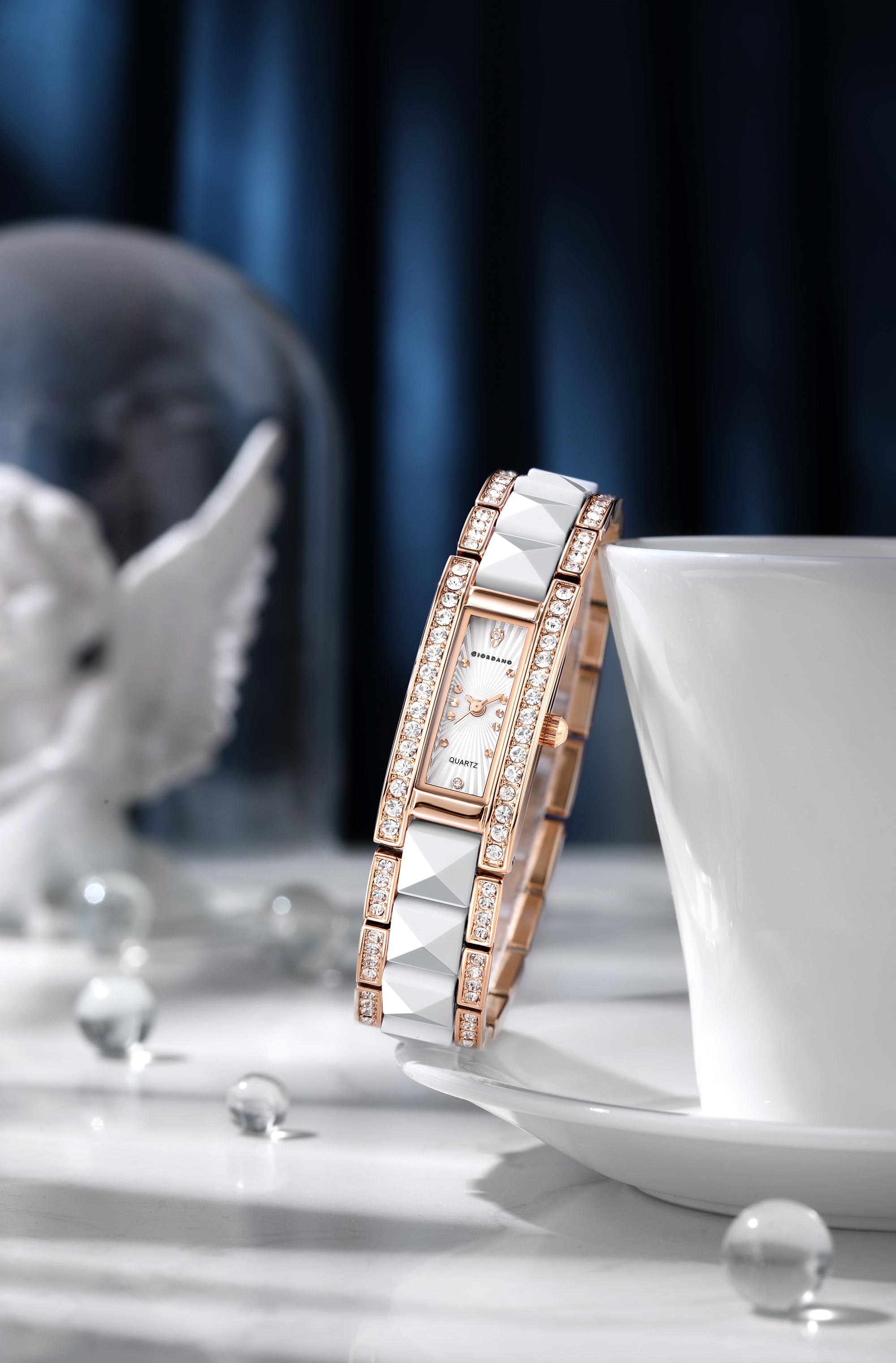 Giordano Luxury Crystal Studded Bracelet Watch for Women -  Elegant Rectangular Dial, Quartz Movement and stainless steel strap | GZ-60104-33