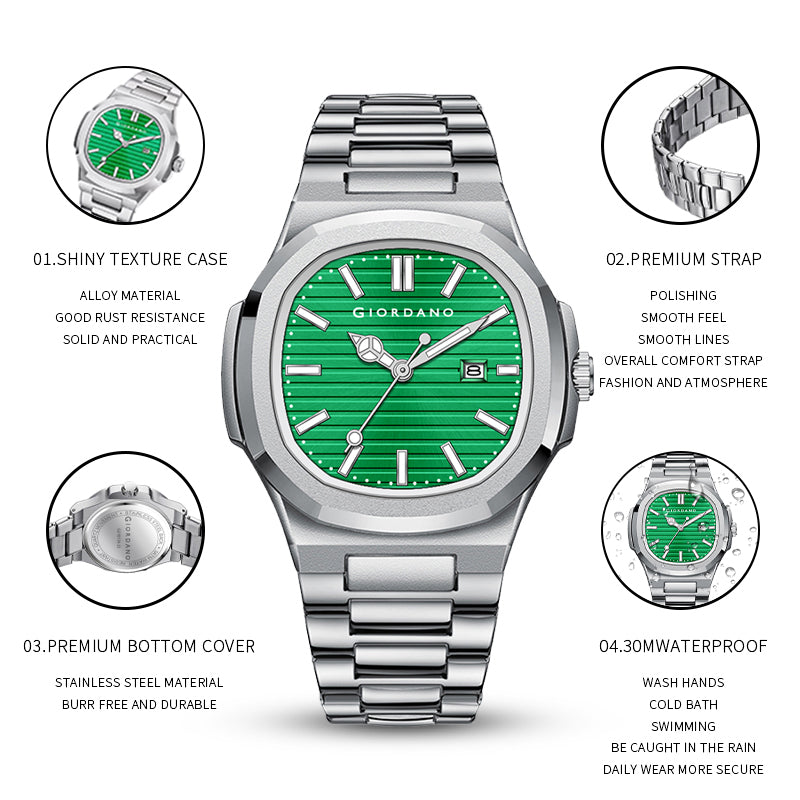 Giordano Analog Watch for Men – Textured Dial, Stainless Steel Strap, Date Display, Quartz Movement, Water Resistant | GZ-50134-44