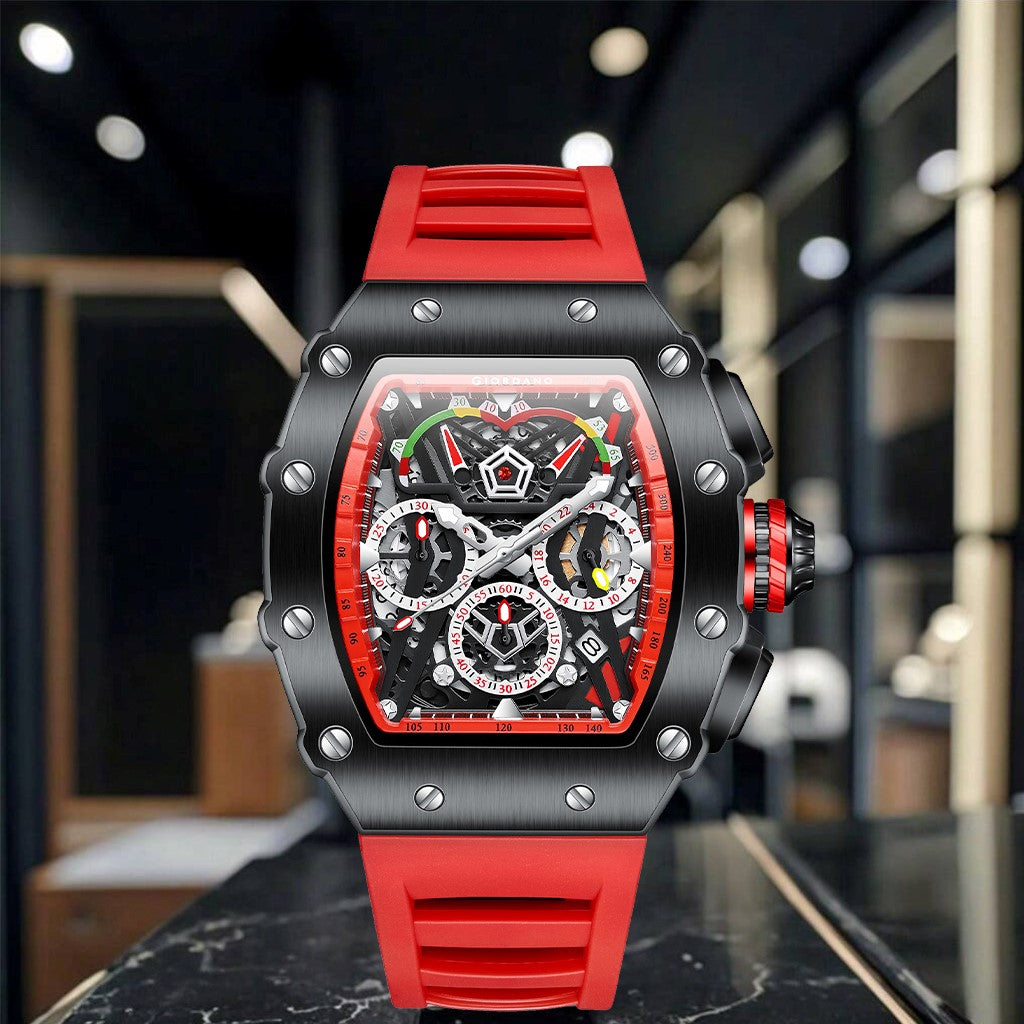 Giordano SPYDER Multifunction Watch - with Day, Date, and 24-Hour Sub-Dials | Water Resistant Square dial Unique Design Wrist Watch for Man | Best Gift for Males - GZ-50120-04