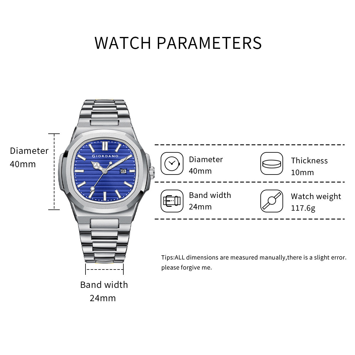 Giordano Analog Watch for Men – Textured Dial, Stainless Steel Strap, Date Display, Quartz Movement, Water Resistant | GZ-50134-55