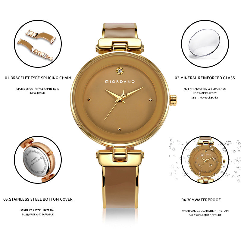 Giordano Designer Analog Watch for Women – Glossy Round Dial & Bracelet Style Stainless Steel Strap | GZ-60099-33