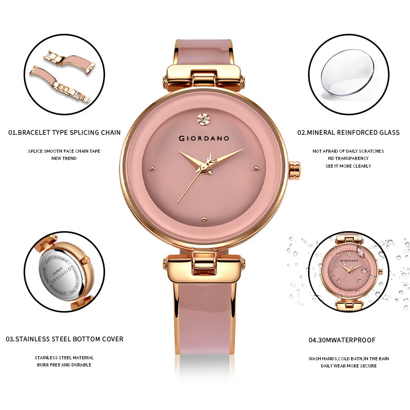 Giordano Designer Analog Watch for Women – Glossy Round Dial & Bracelet Style Stainless Steel Strap | GZ-60099-22