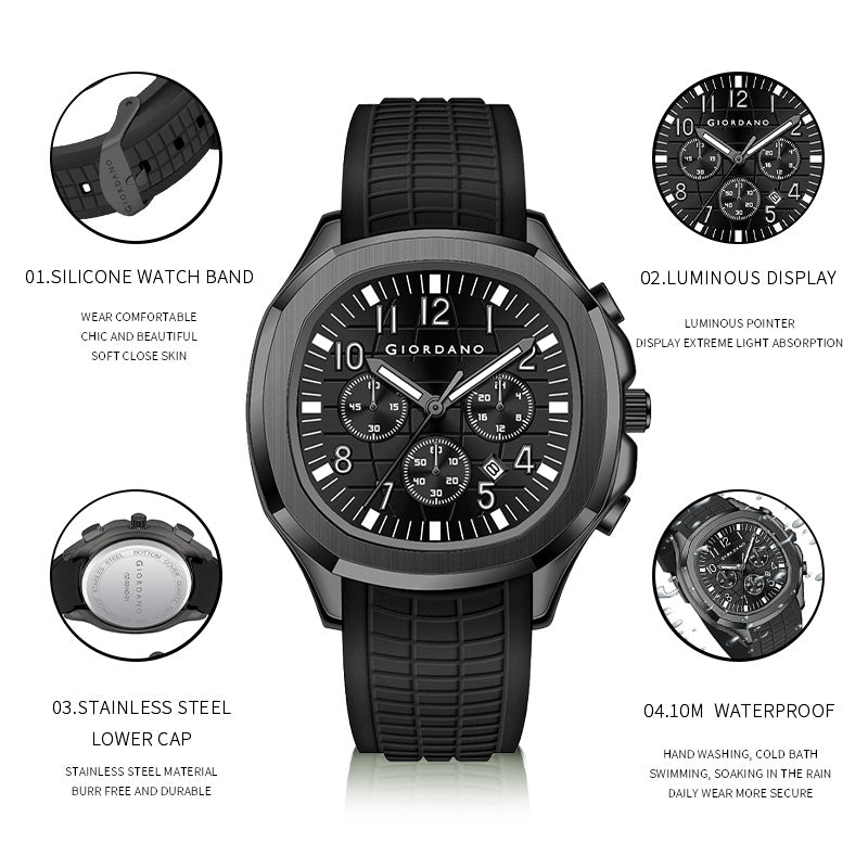 Giordano Precision and Comfort Multi Function Watch for Men with Textured Dial & Trendy Silicone Band | GZ-50143-01