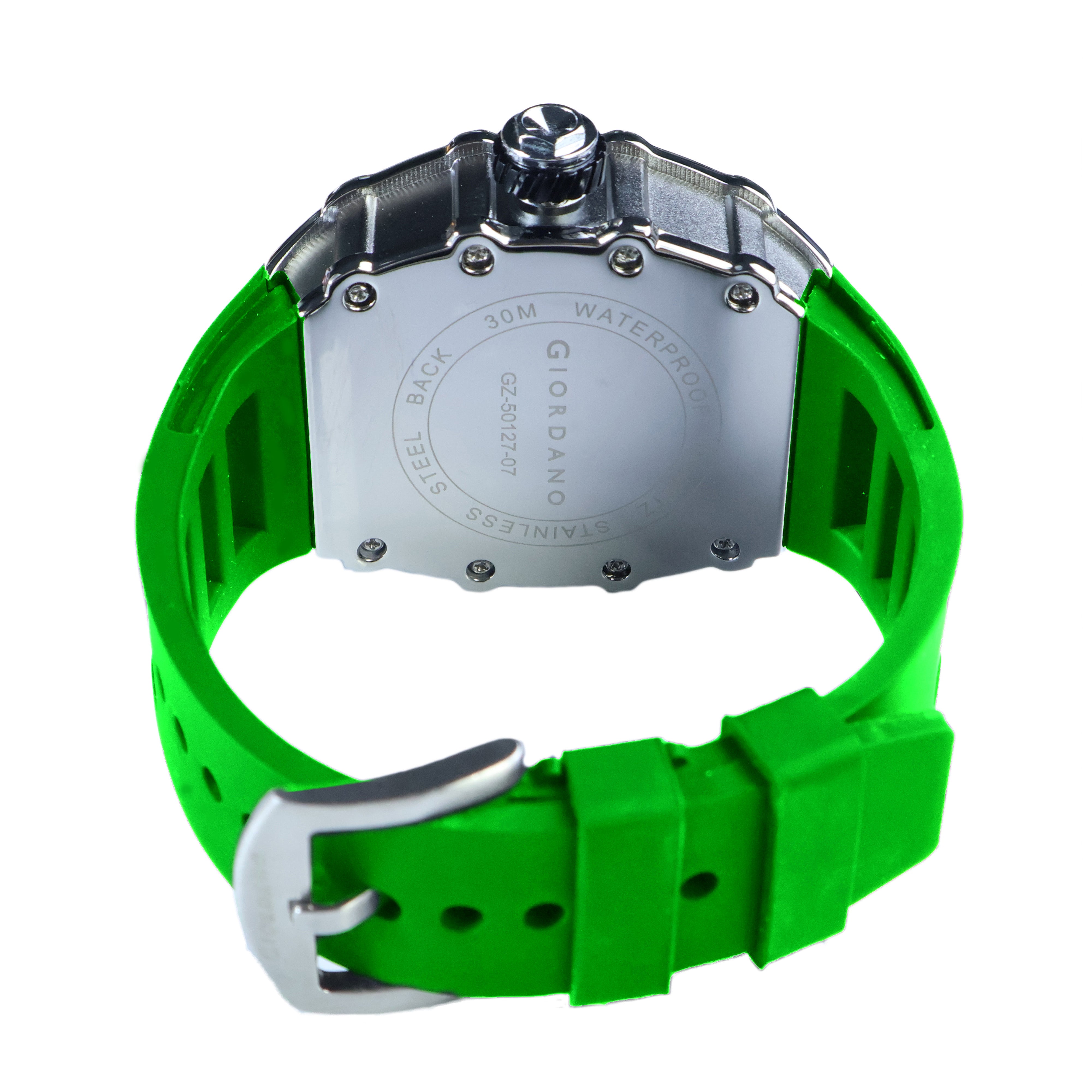 Giordano Analog Watch for Men - Skeleton-Style Dial | Brushed Steel Case with Silicone Strap | GZ-50127-07