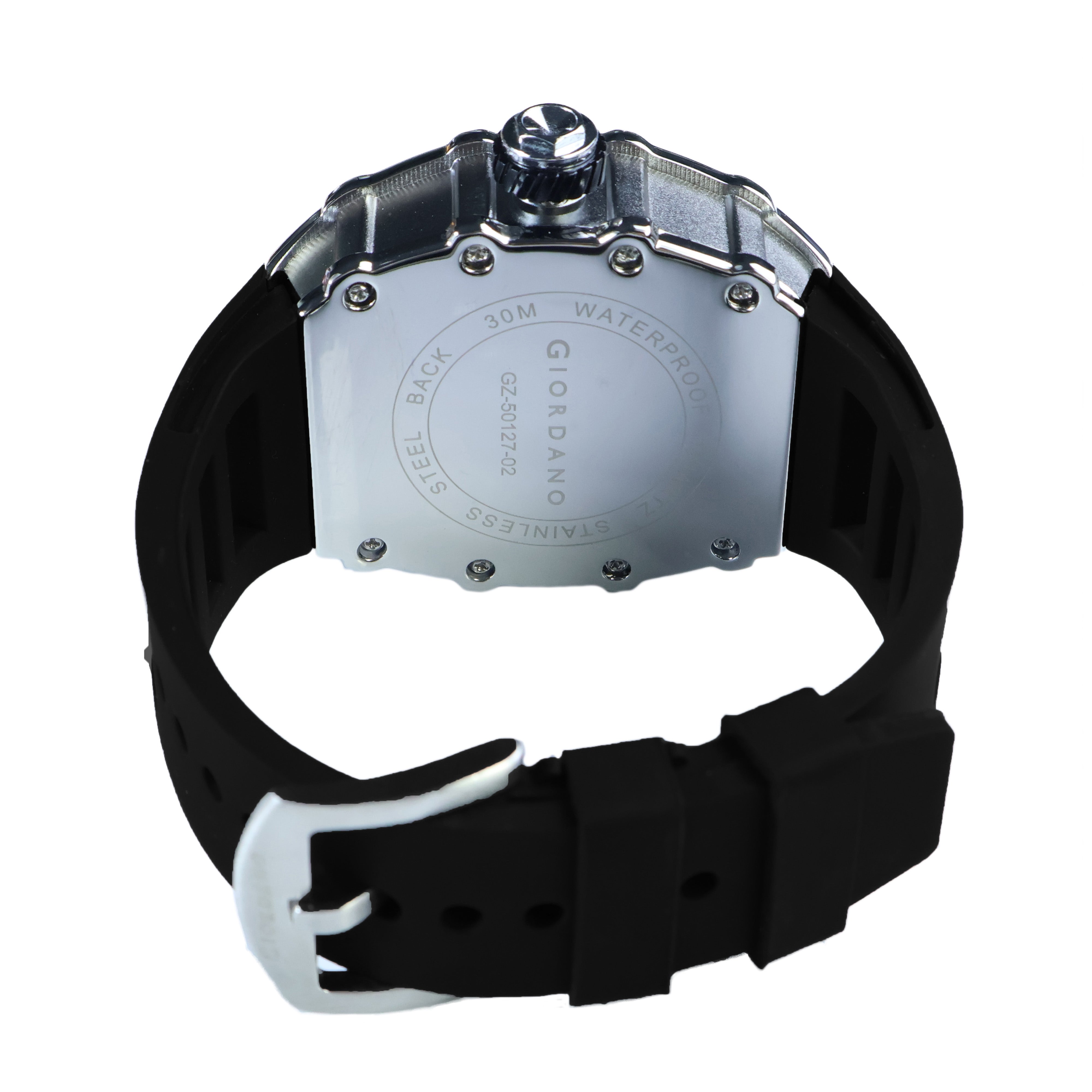 Giordano Analog Watch for Men - Skeleton-Style Dial | Brushed Steel Case with Silicone Strap | GZ-50127-02