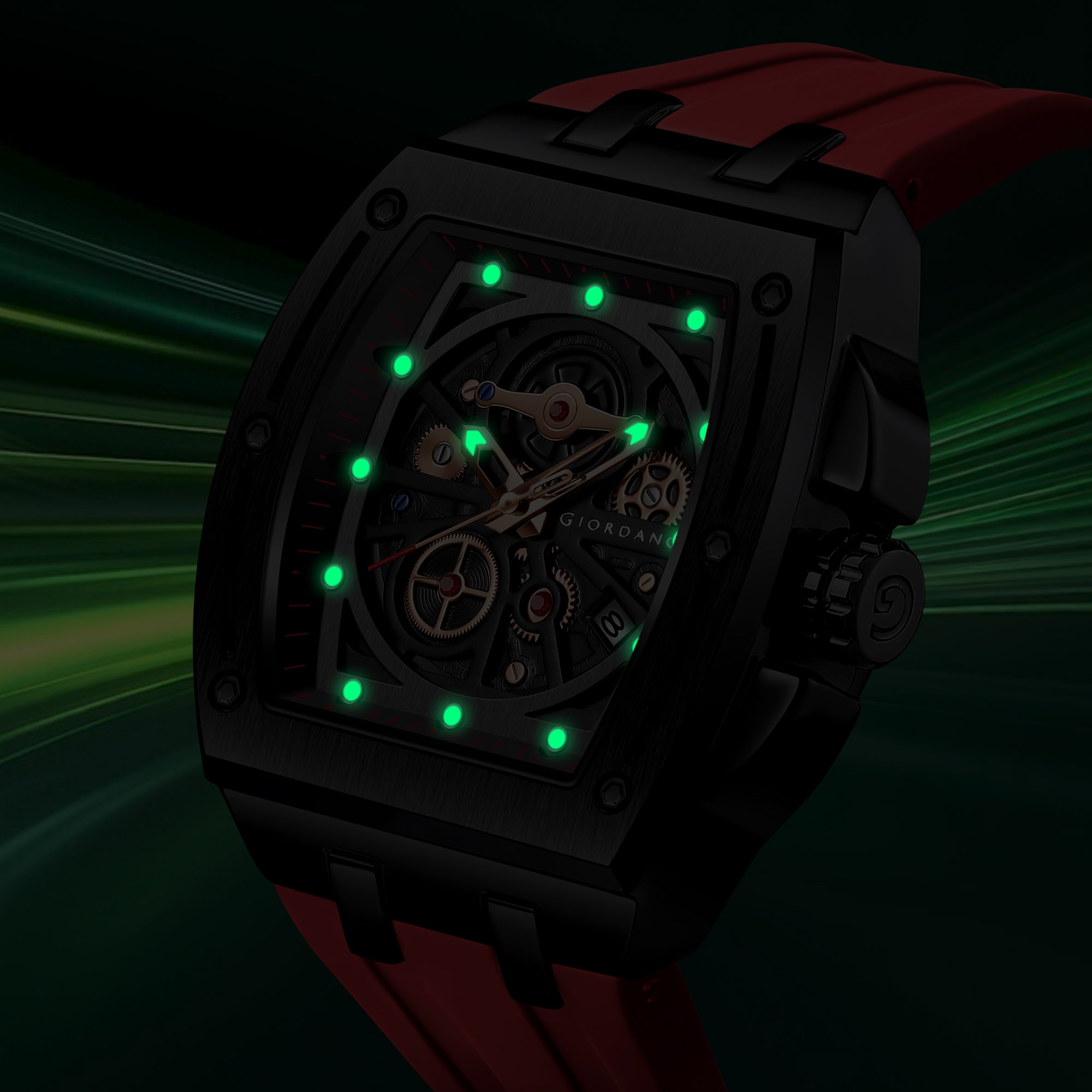 Giordano Sqaure Analog Casual Sporty Watch for Men – Mechanical-Inspired Dial, Date Display, Quartz Movement and Comfortable Silicone Strap | GZ-50151-02