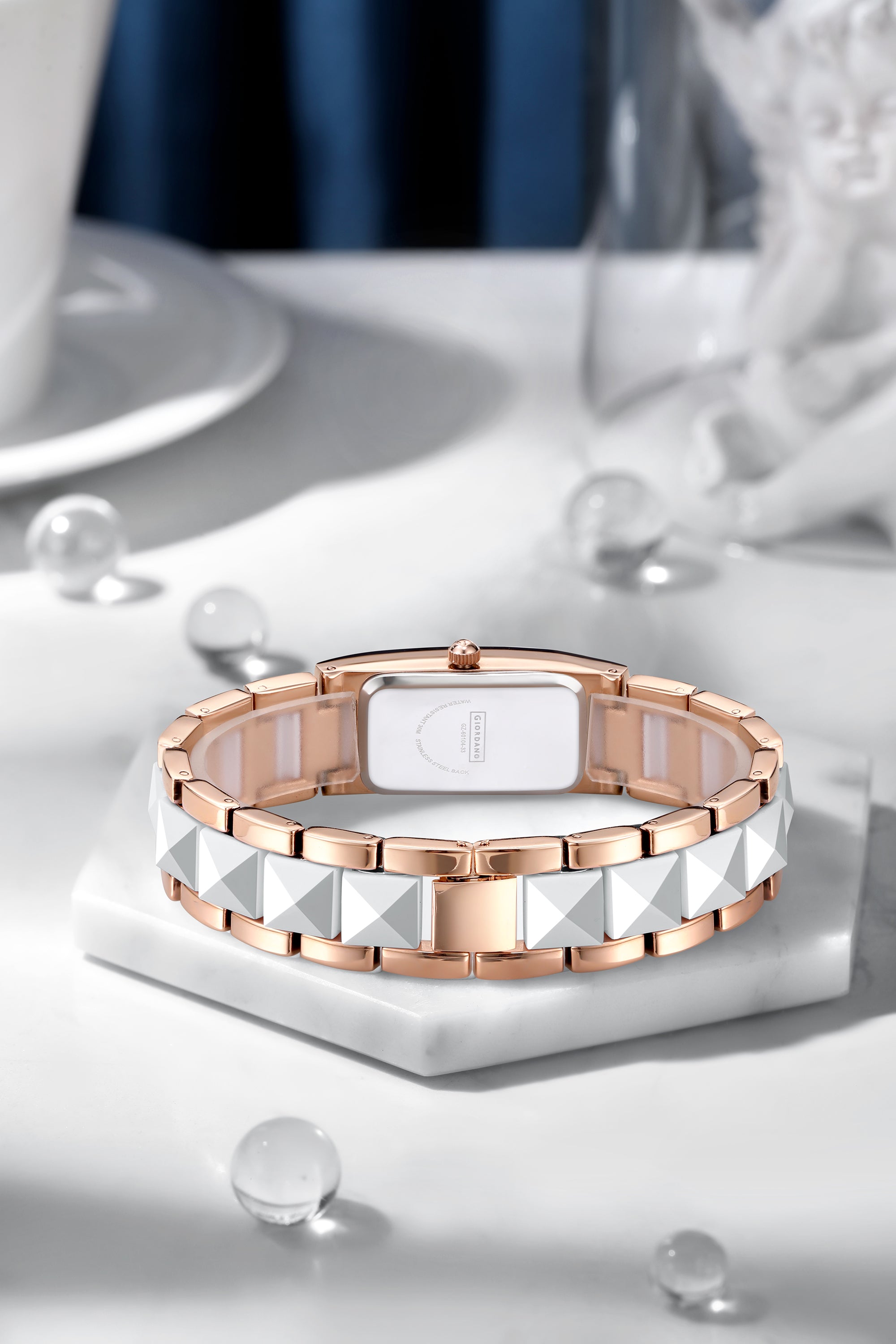 Giordano Luxury Crystal Studded Bracelet Watch for Women -  Elegant Rectangular Dial, Quartz Movement and stainless steel strap | GZ-60104-33