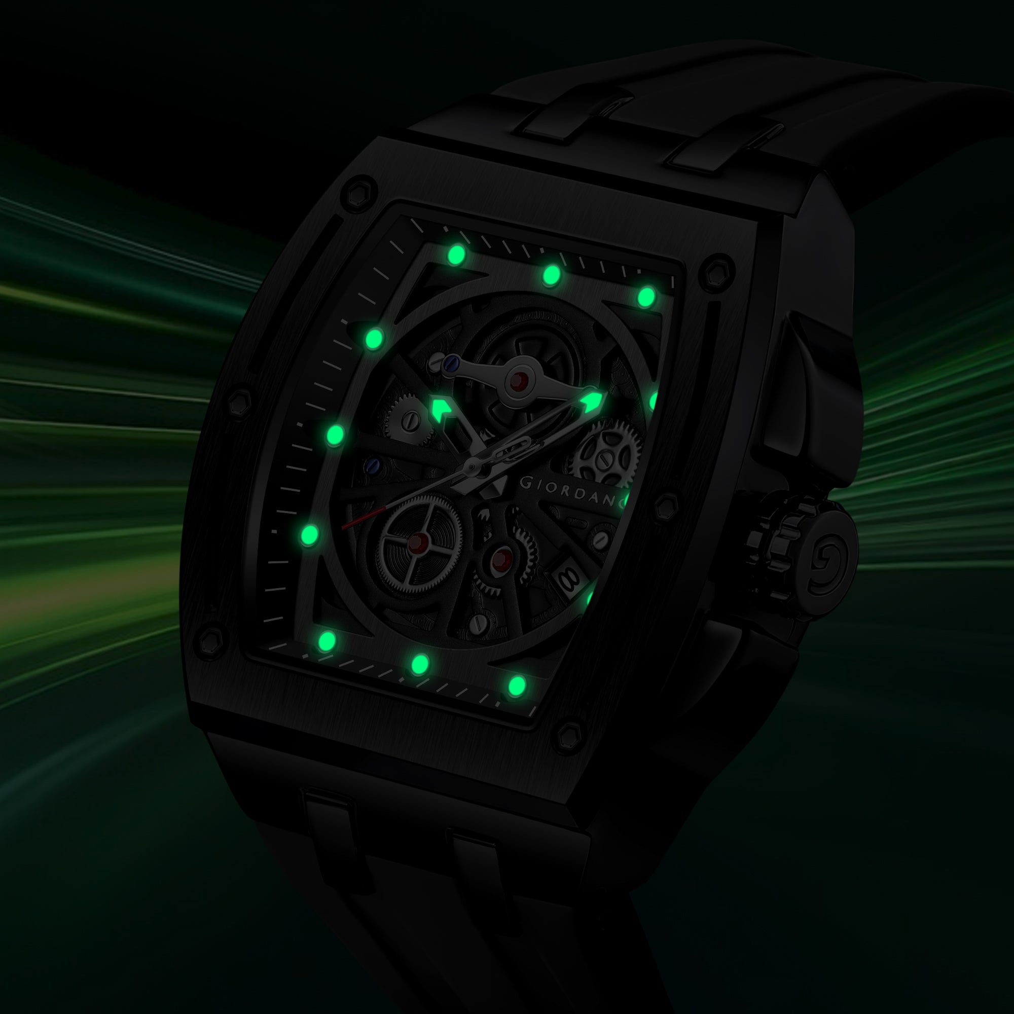 Giordano Sqaure Analog Casual Sporty Watch for Men – Mechanical-Inspired Dial, Date Display, Quartz Movement and Comfortable Silicone Strap | GZ-50151-01