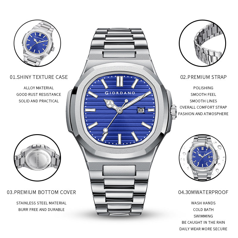 Giordano Analog Watch for Men – Textured Dial, Stainless Steel Strap, Date Display, Quartz Movement, Water Resistant | GZ-50134-55