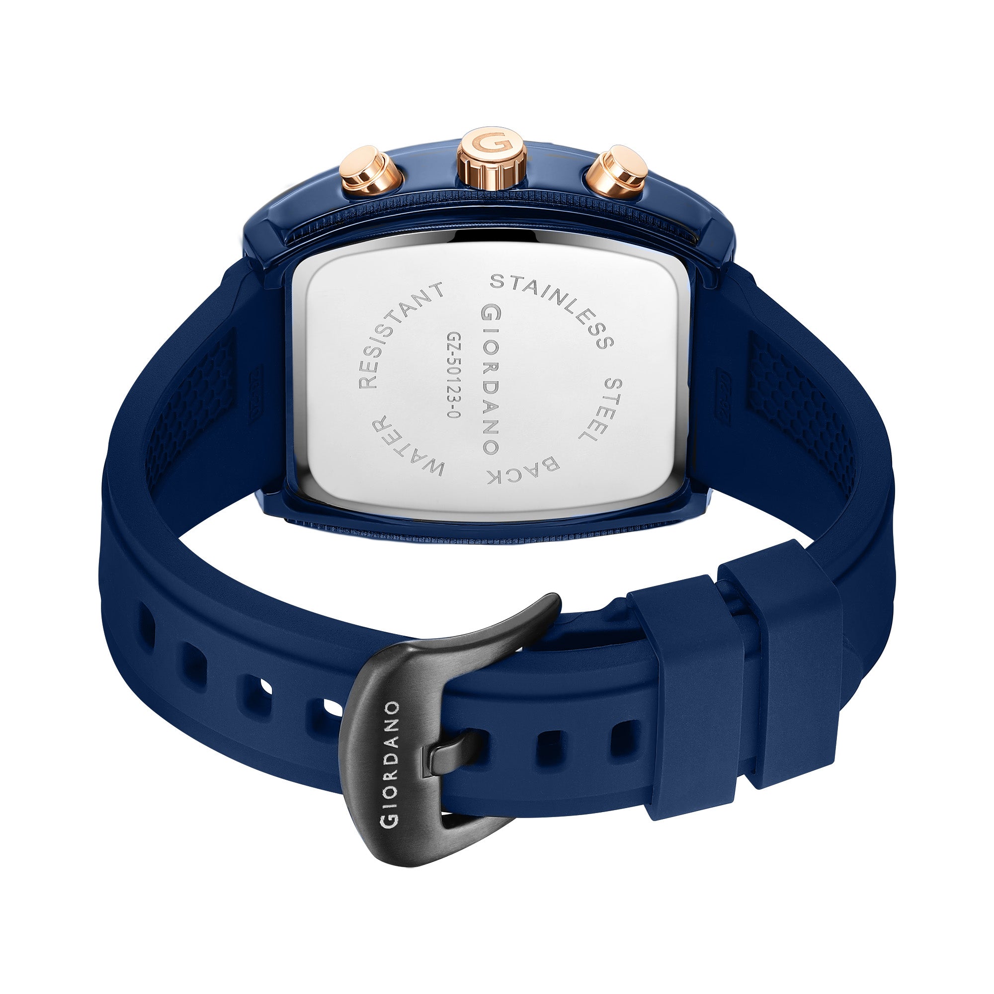 Giordano Blue Square Dial Multifuncational Watch for Men with Stylish Design, Waterproof, Date Display & Silicone Strap GZ-50123-04