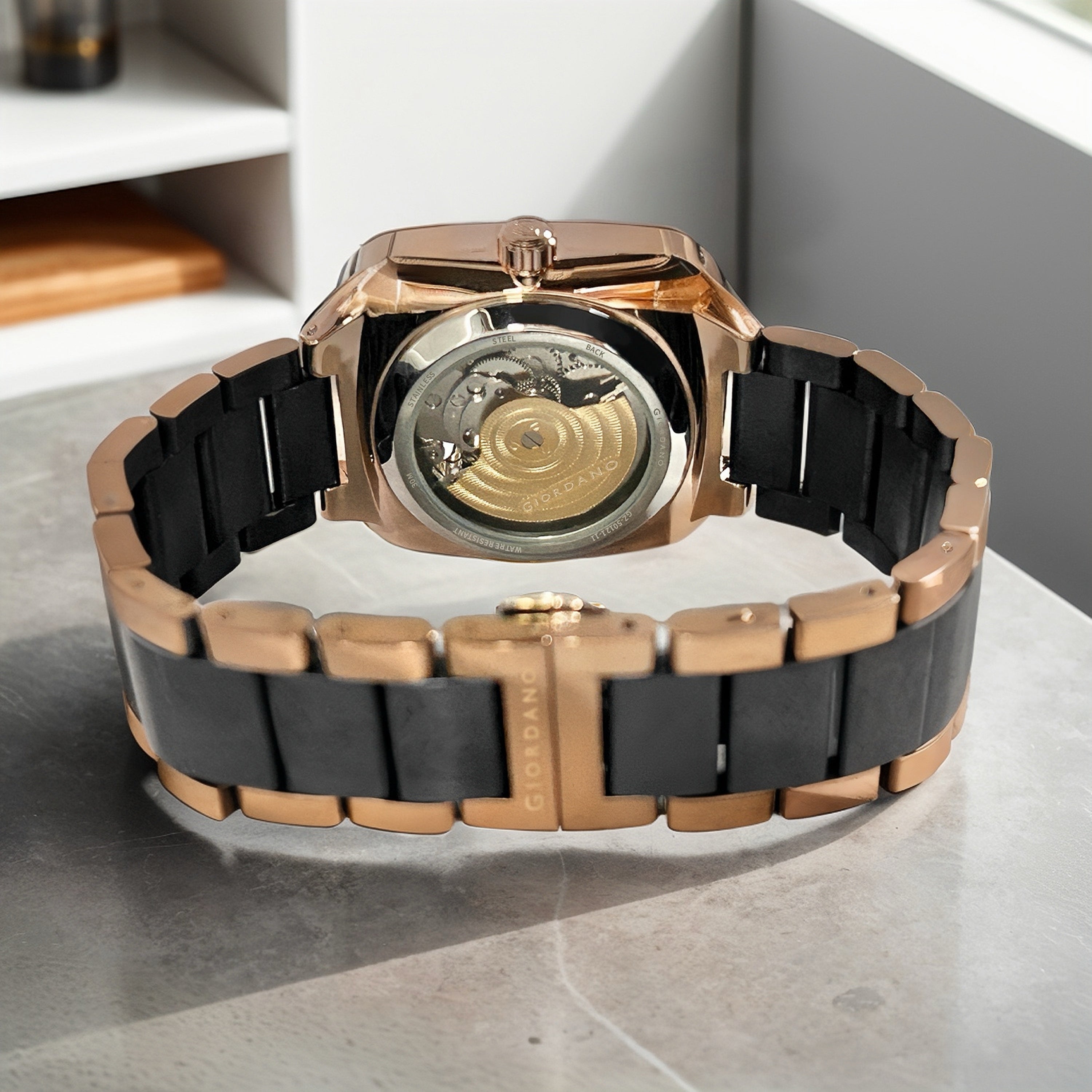 Giordano Luxury Watch for Men – Automatic Skeleton Square Dial, Stainless Steel Strap, Premium Mechanical Movement | GZ-50121-11