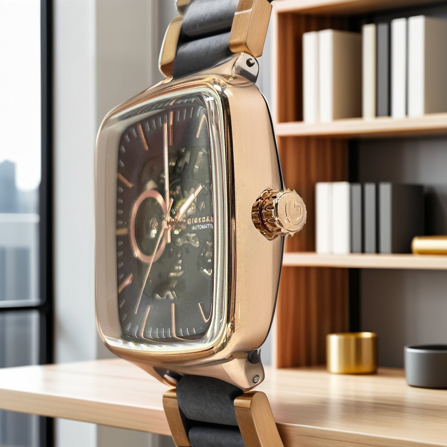 Giordano Luxury Watch for Men – Automatic Skeleton Square Dial, Stainless Steel Strap, Premium Mechanical Movement | GZ-50121-11