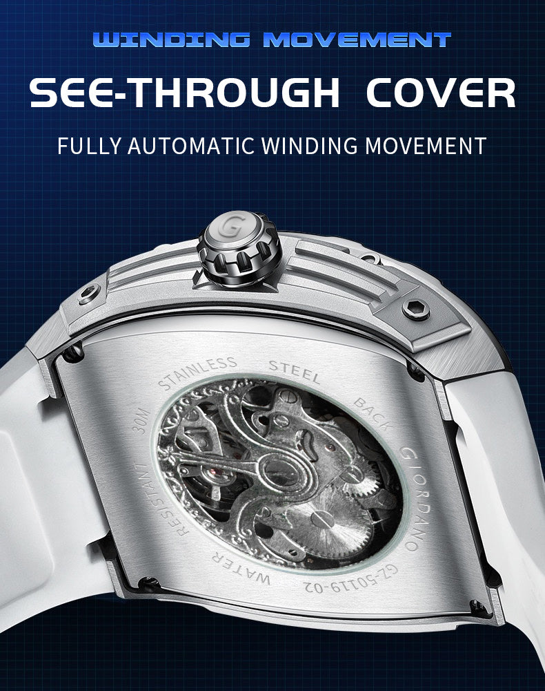 Giordano Automatic Mechanical Self-Winding Men's Watch 46mm Silicone Strap 30M Water-Resistant Stylish Gift for Men | GZ-50119-02