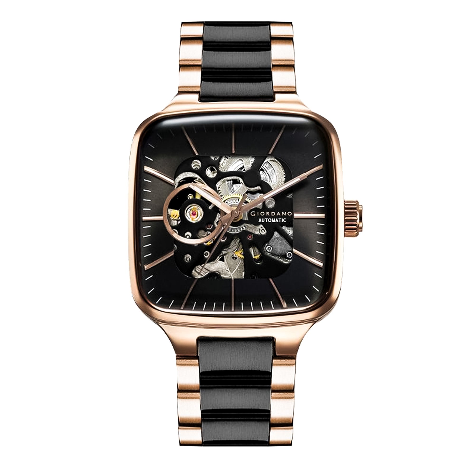 Giordano Luxury Watch for Men – Automatic Skeleton Square Dial, Stainless Steel Strap, Premium Mechanical Movement | GZ-50121-11