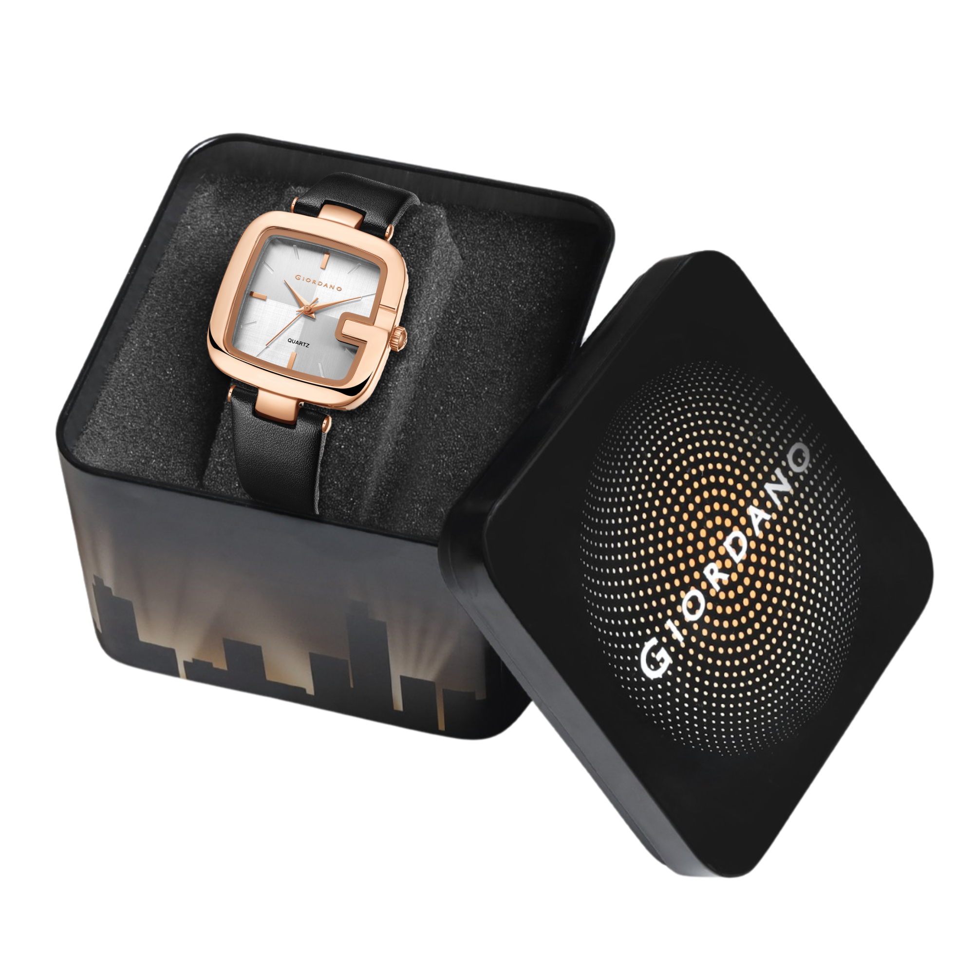 Giordano Square Dial Watch for women with leather strap and Premium Quartz moevment-GZ-60089-01