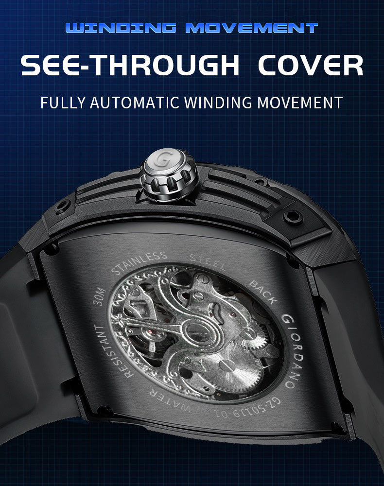 Giordano Automatic Mechanical Self-Winding Men's Analog Watch 46mm Silicone Strap 30M Water-Resistant Stylish Gift for Men | GZ-50119-01