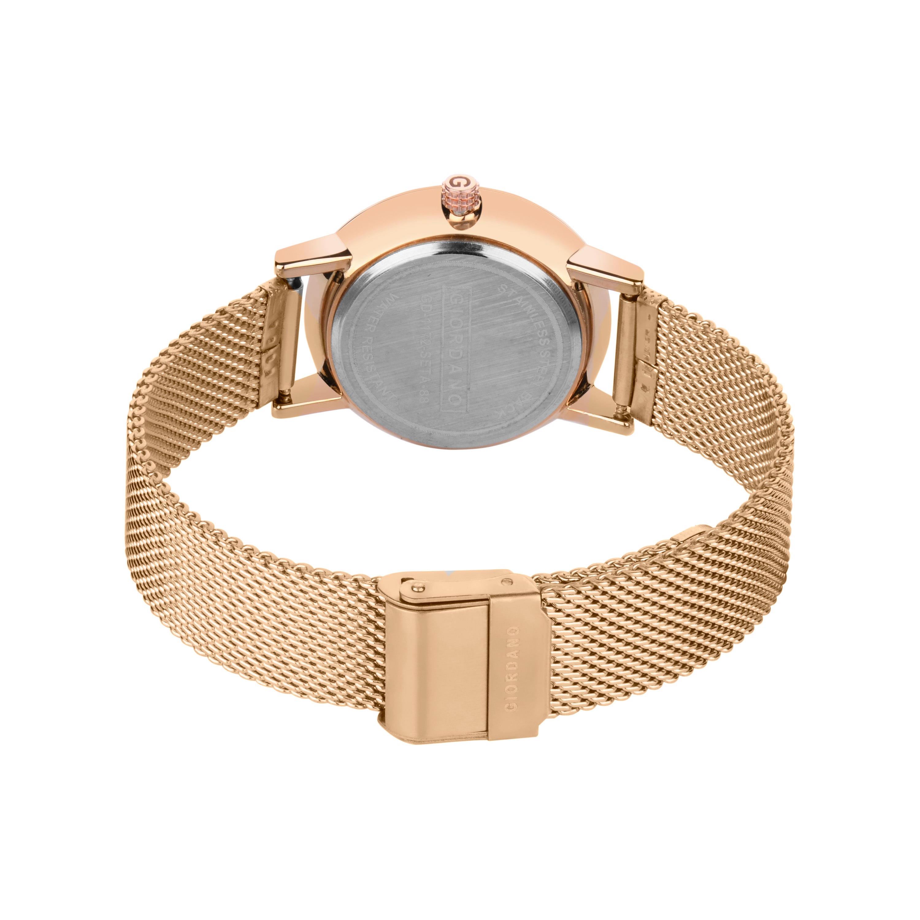 Giordano Rose Gold  Analog Stylish Watch for Couple with Stylish dial with Roman Indicess and mesh Metal Strap GD-1172-SETA-88