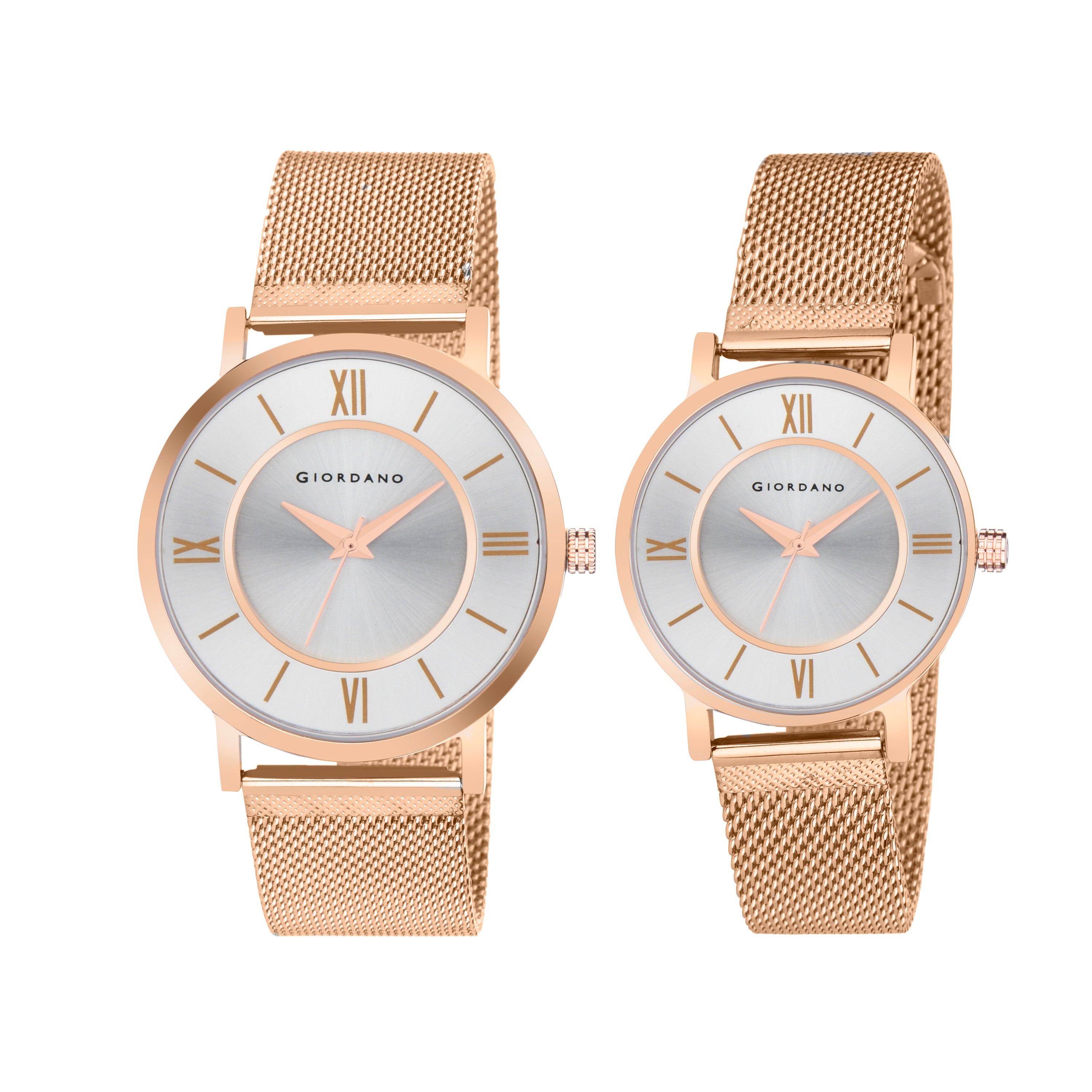 Giordano Rose Gold  Analog Stylish Watch for Couple with Stylish dial with Roman Indicess and mesh Metal Strap GD-1172-SETA-88
