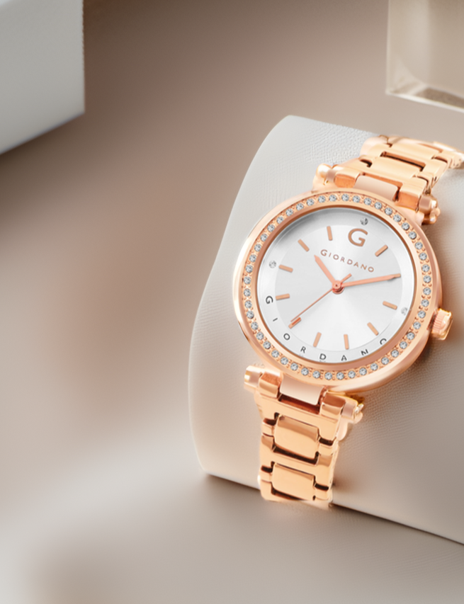 Giordano Beige Analog Wrist Watch for Women Stylish Metal Strap with Water Resistant,Deal Gift for Female - GD-4212-33