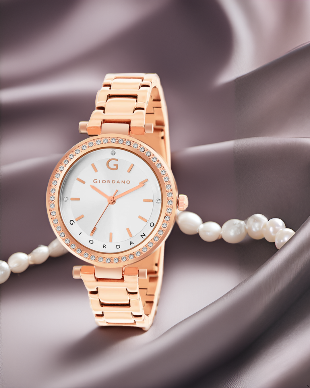 Giordano Beige Analog Wrist Watch for Women Stylish Metal Strap with Water Resistant,Deal Gift for Female - GD-4212-33