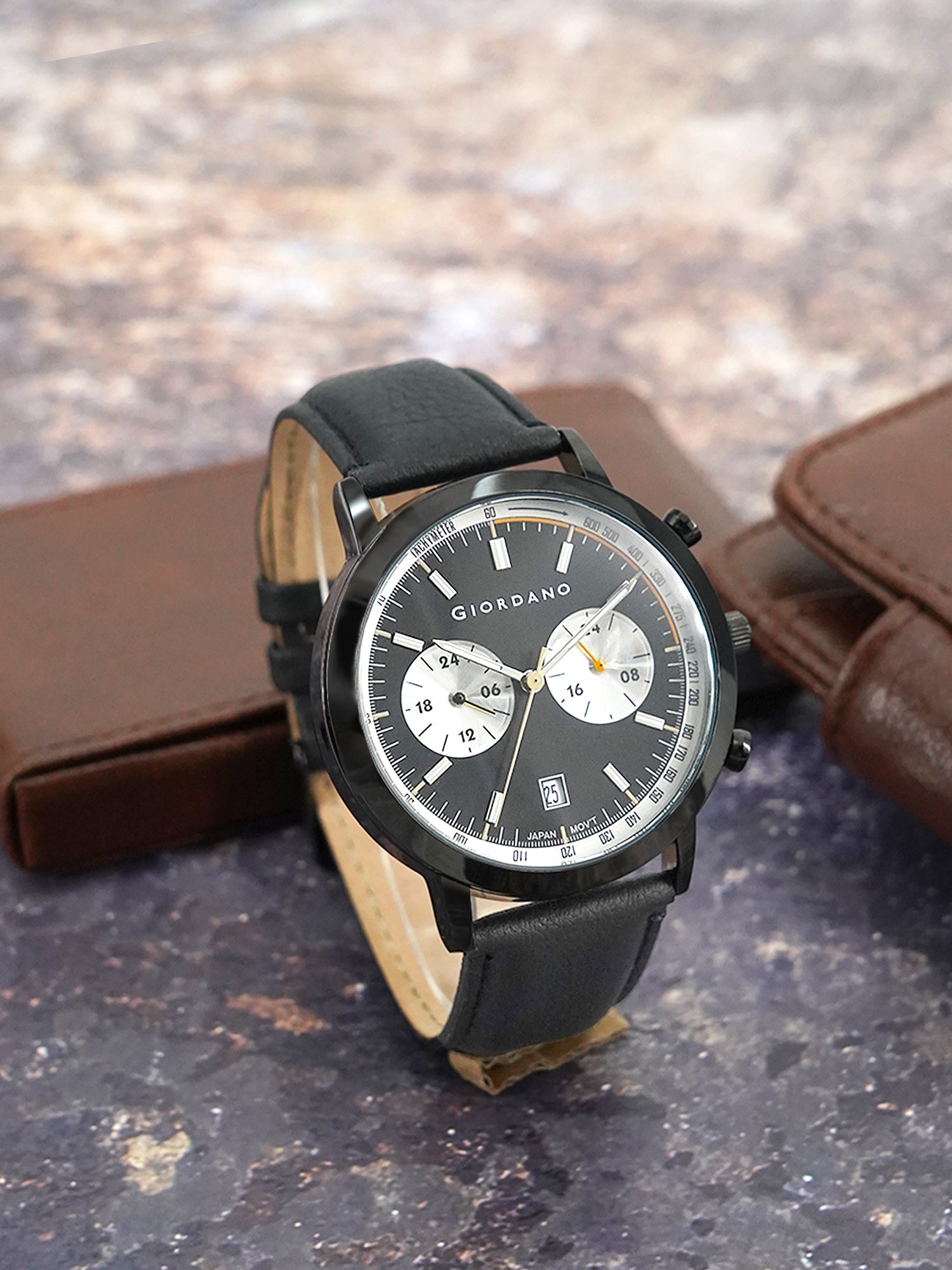 Giordano Analog Stylish Multi-Functional Watch for Men with Round Shape dial, Japanese Quartz and Leather Strap | GZ-50089-01