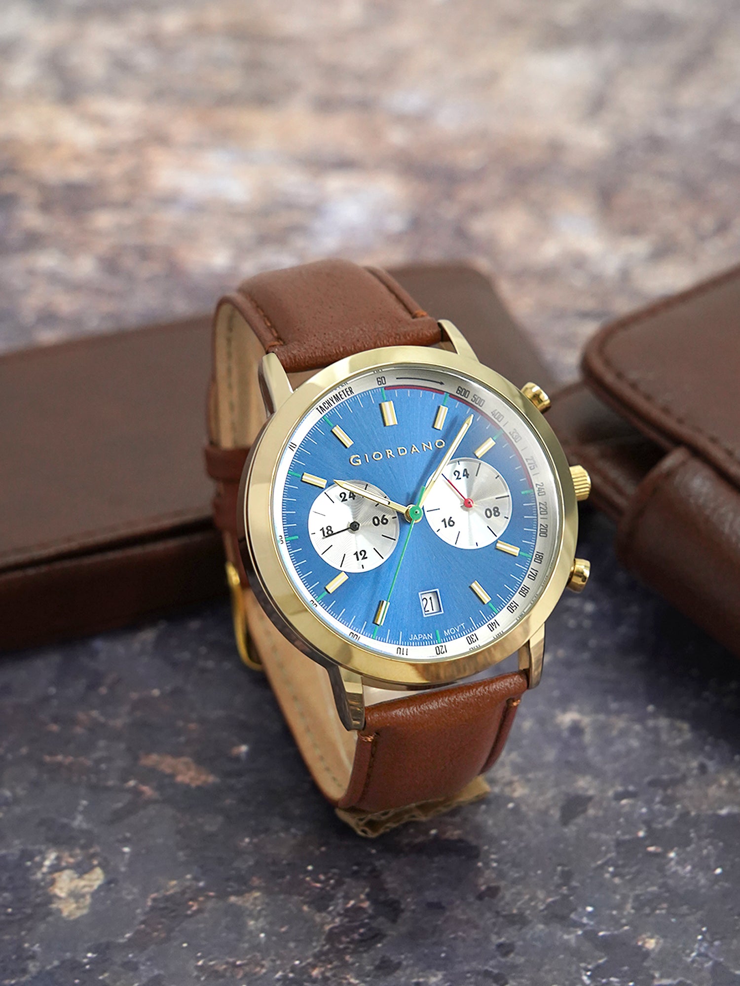 Giordano Analog Stylish Multi-Functional Watch for Men with Round Shape dial, Japanese Quartz and Leather Strap | GZ-50089-02